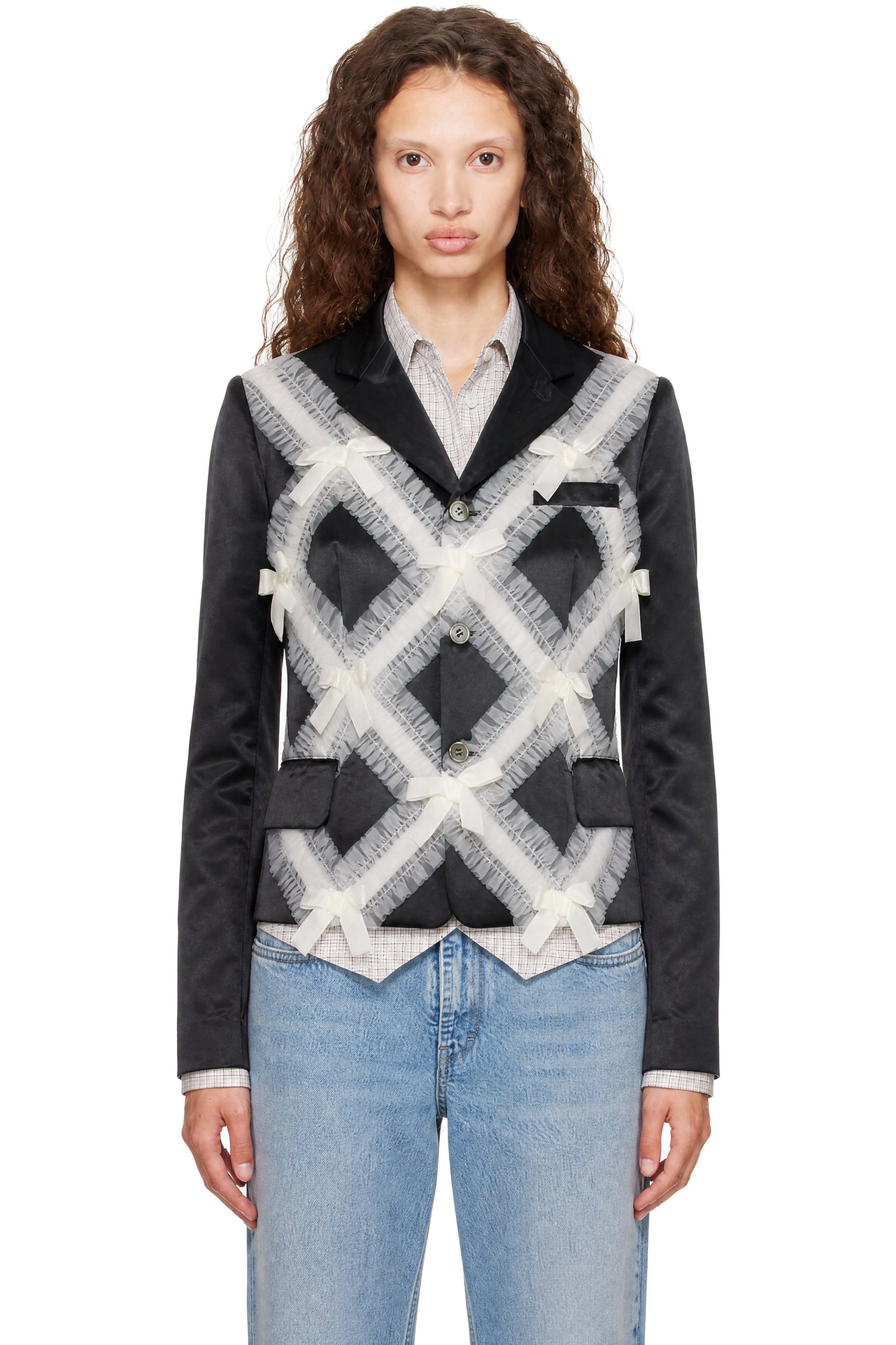 Comme des Garçons Girl - Black Satin Gather Tape Decoration Blazer