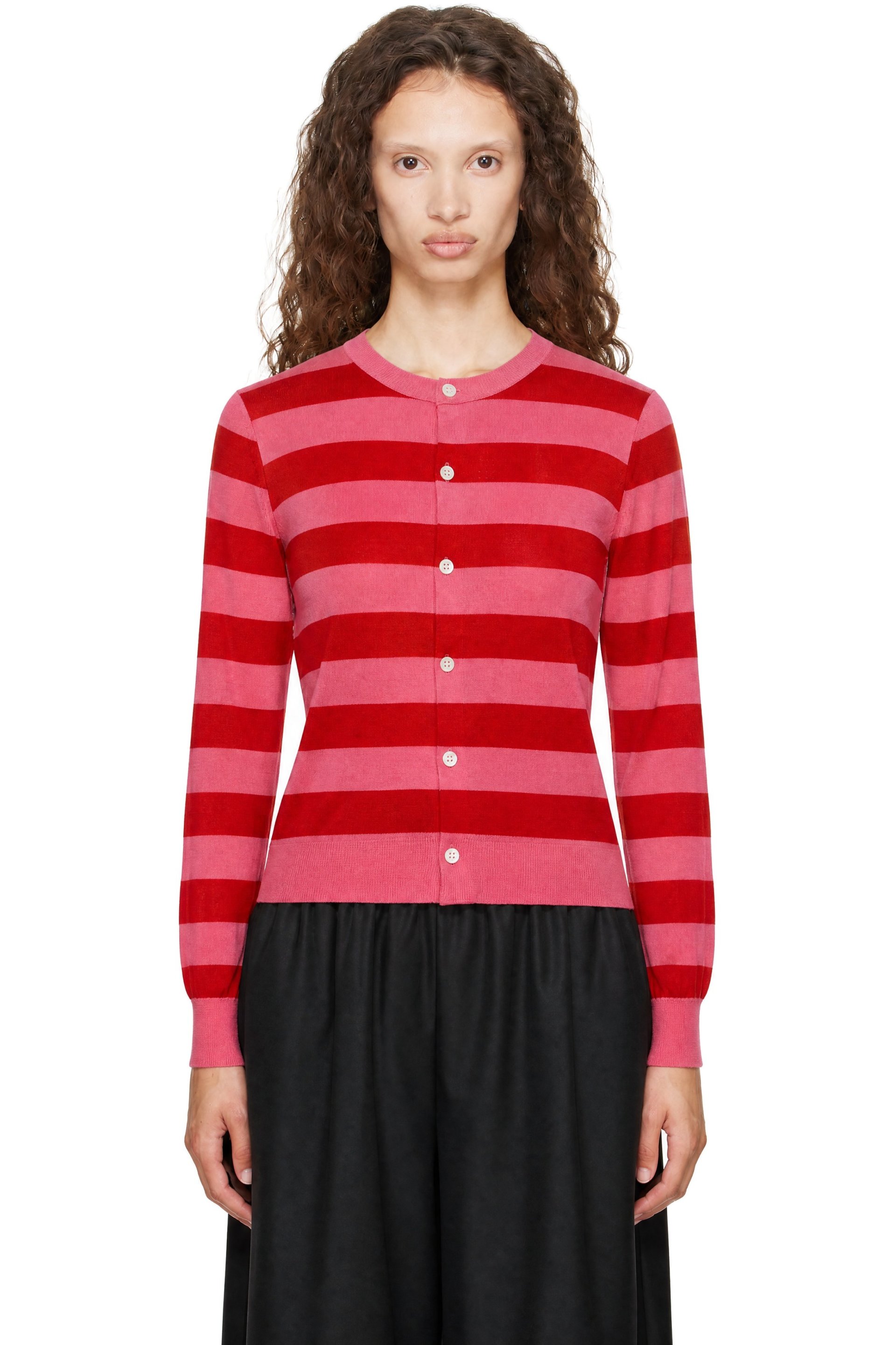 Comme des Garçons Girl - Pink & Red Wool Jersey Stripe Cardigan