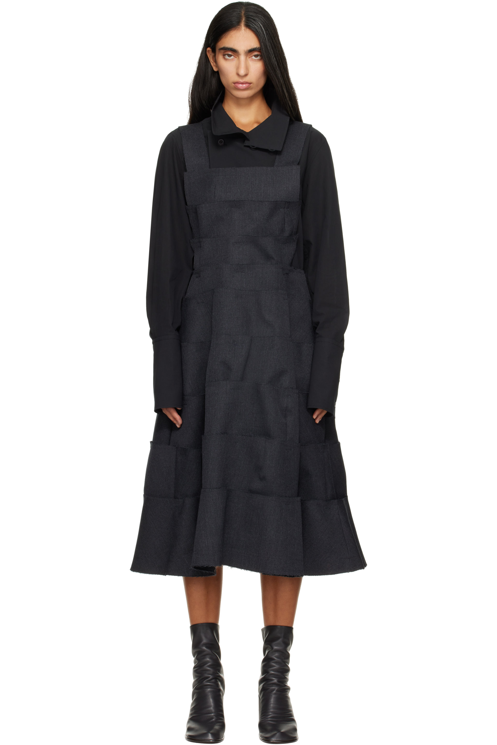 Comme des Garçons Comme des Garçons - Gray Wool Thick Gabardine Midi Dress