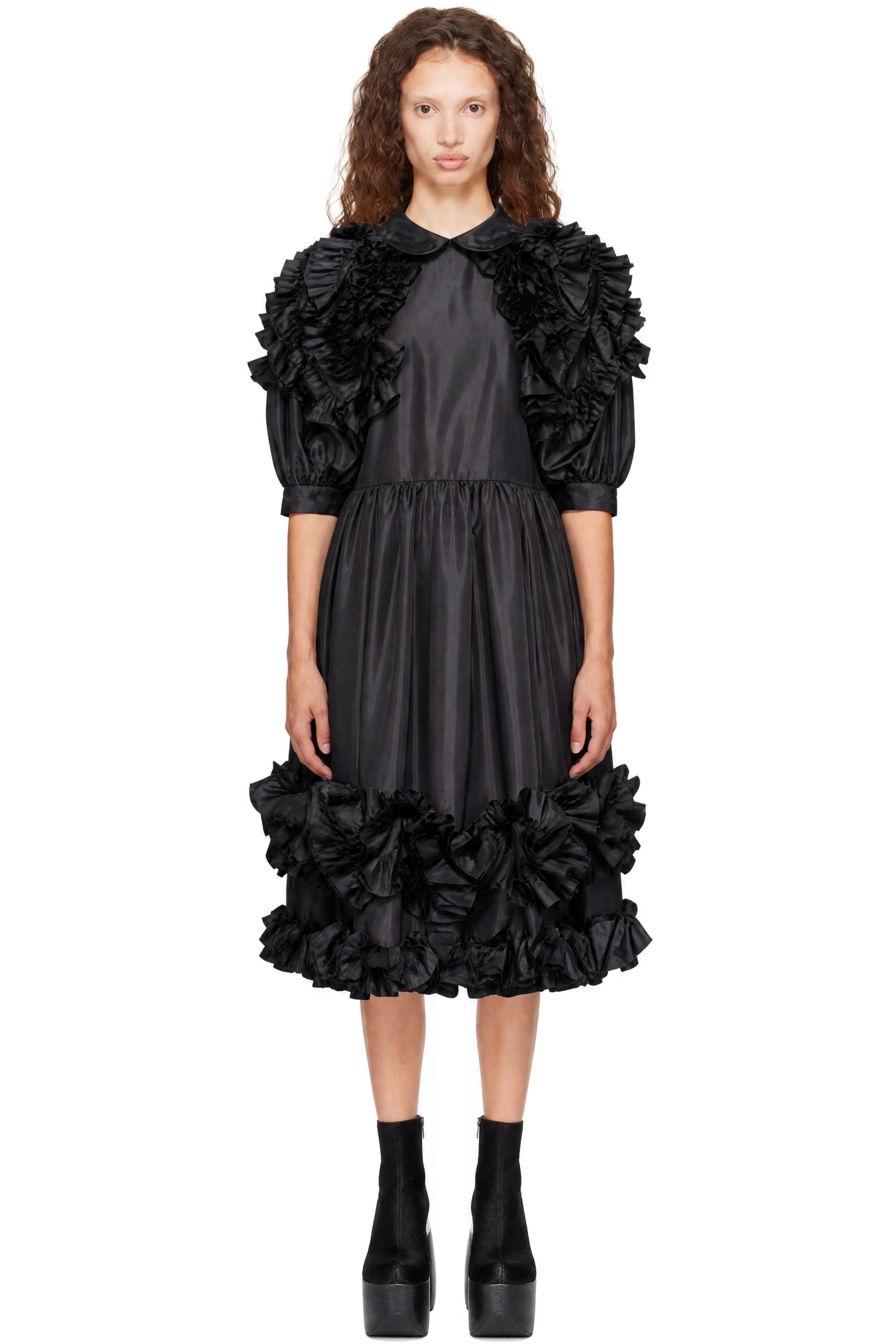 Comme des Garçons Comme des Garçons - Black Taffeta Garment Washed Midi Dress