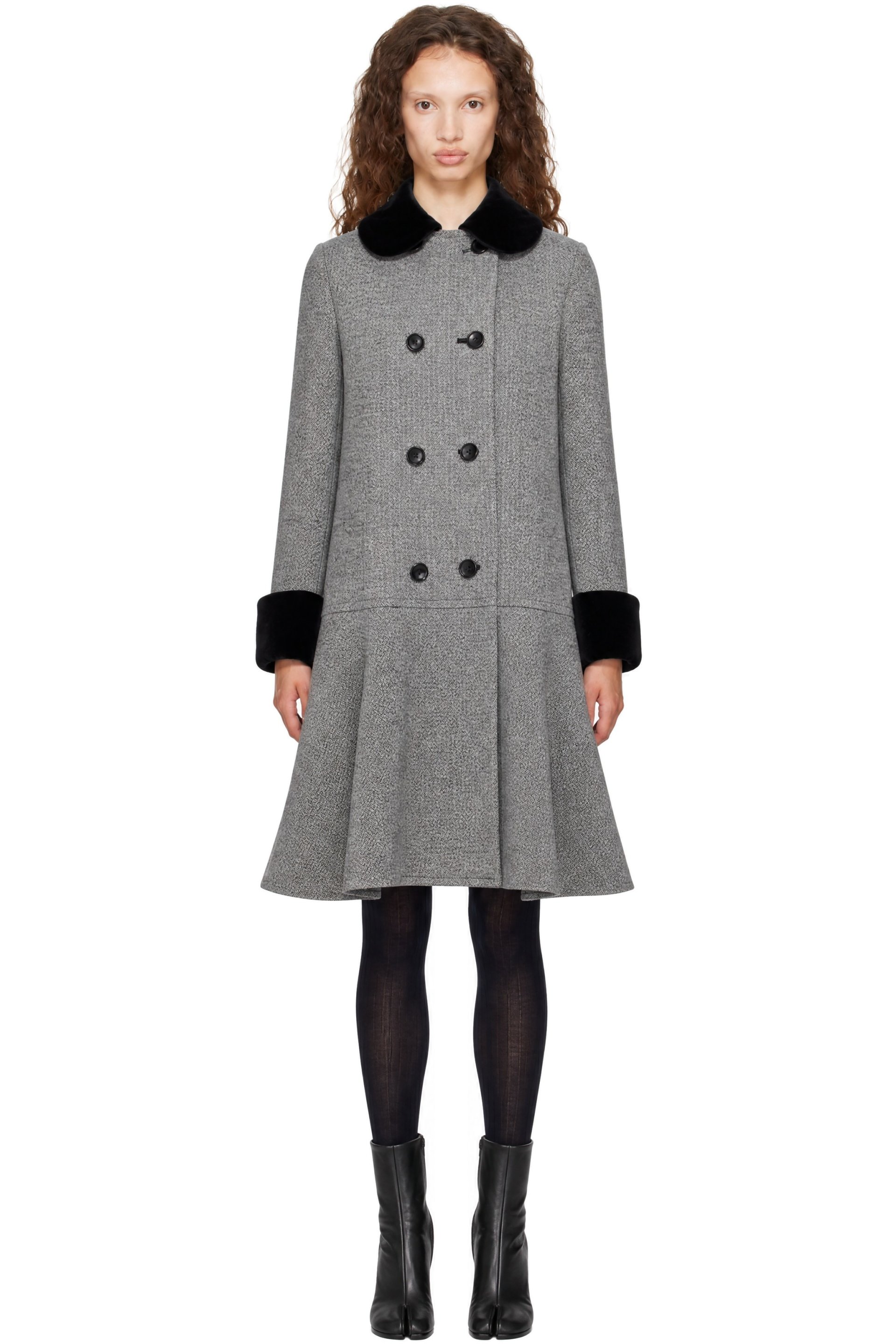 Comme des Garçons Comme des Garçons - Gray Wool Nylon Tweed Fine Pattern Coat