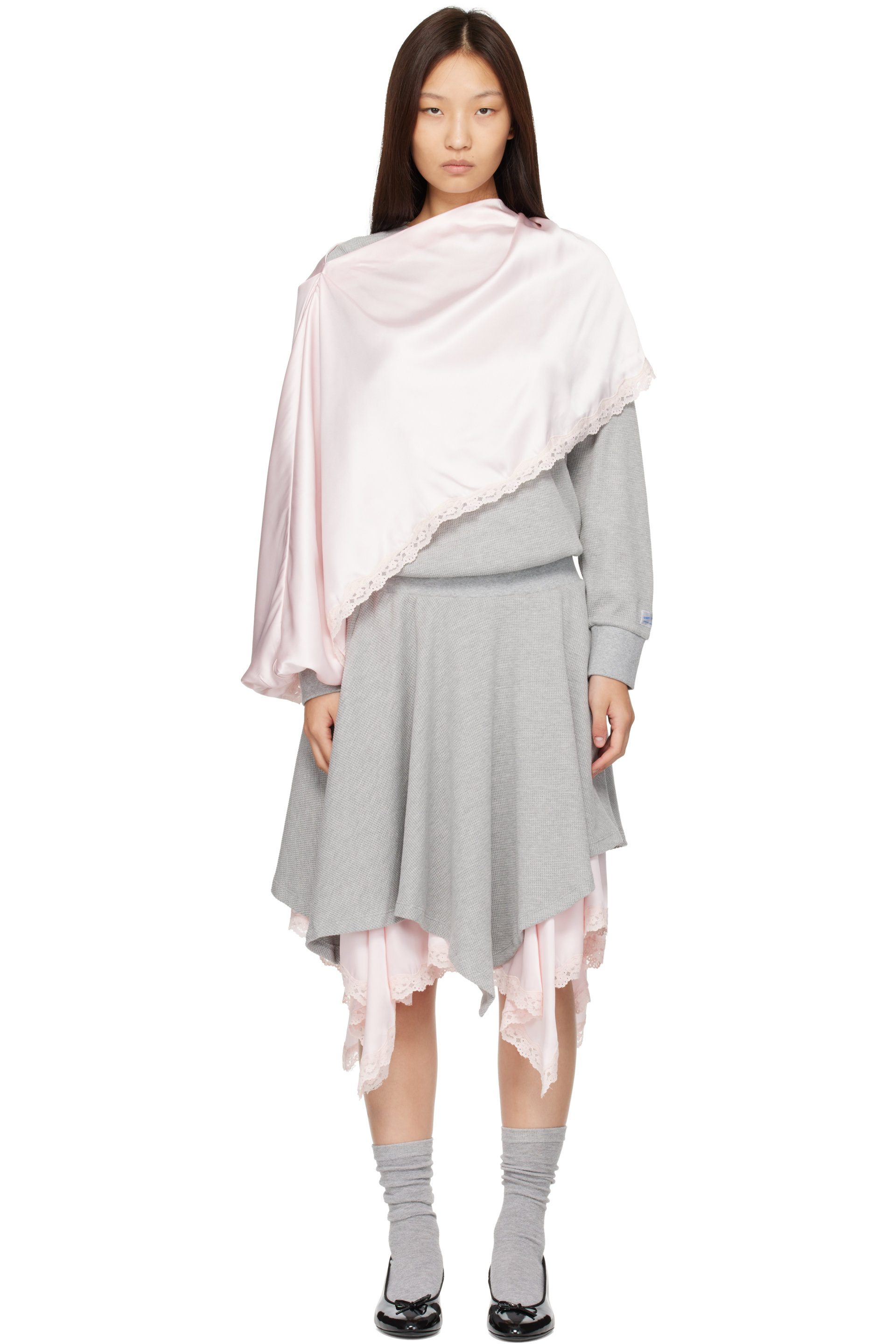 Sandy Liang - Gray & Pink Tulsa Midi Dress