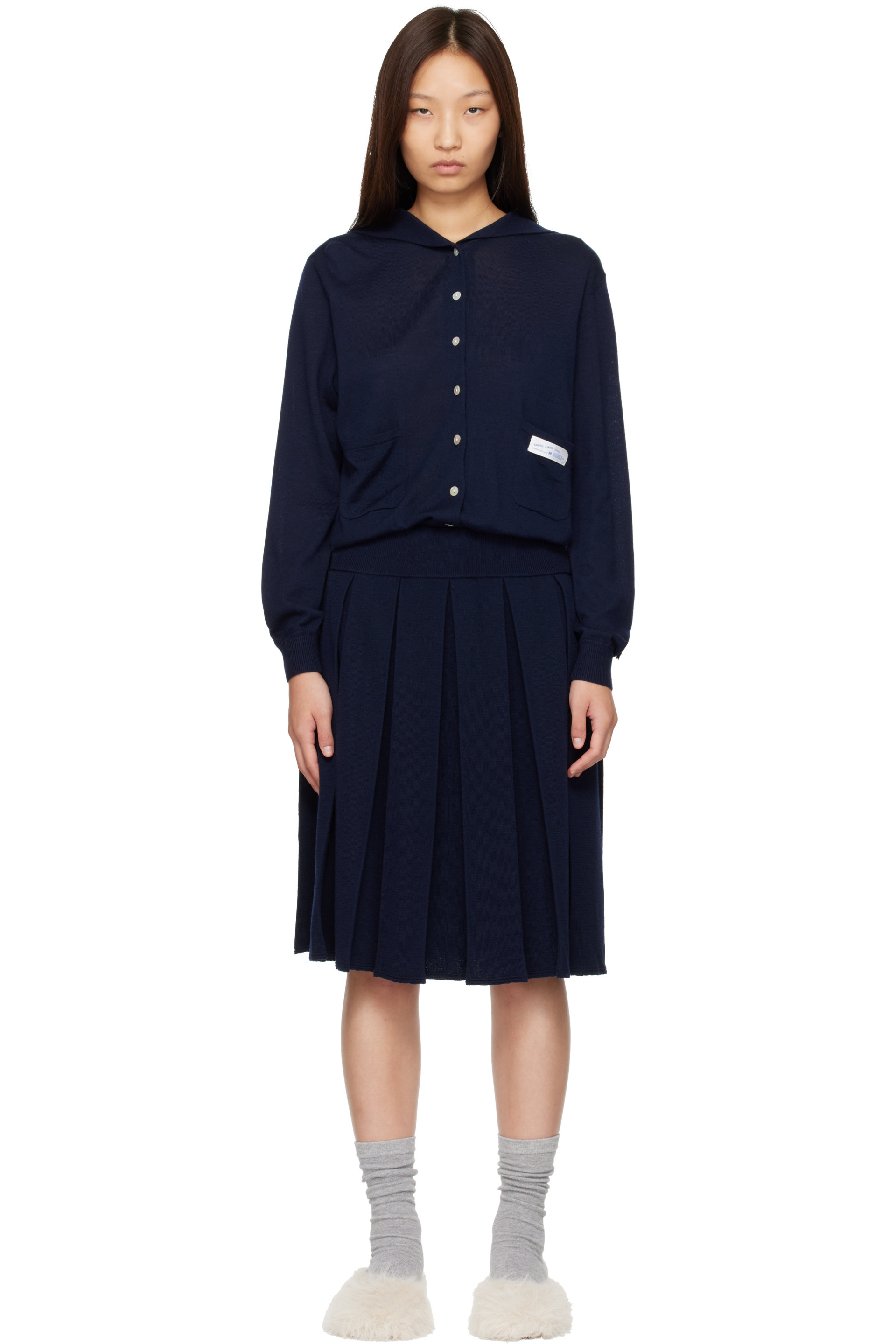 Sandy Liang - Navy Shortcake Knit Midi Dress