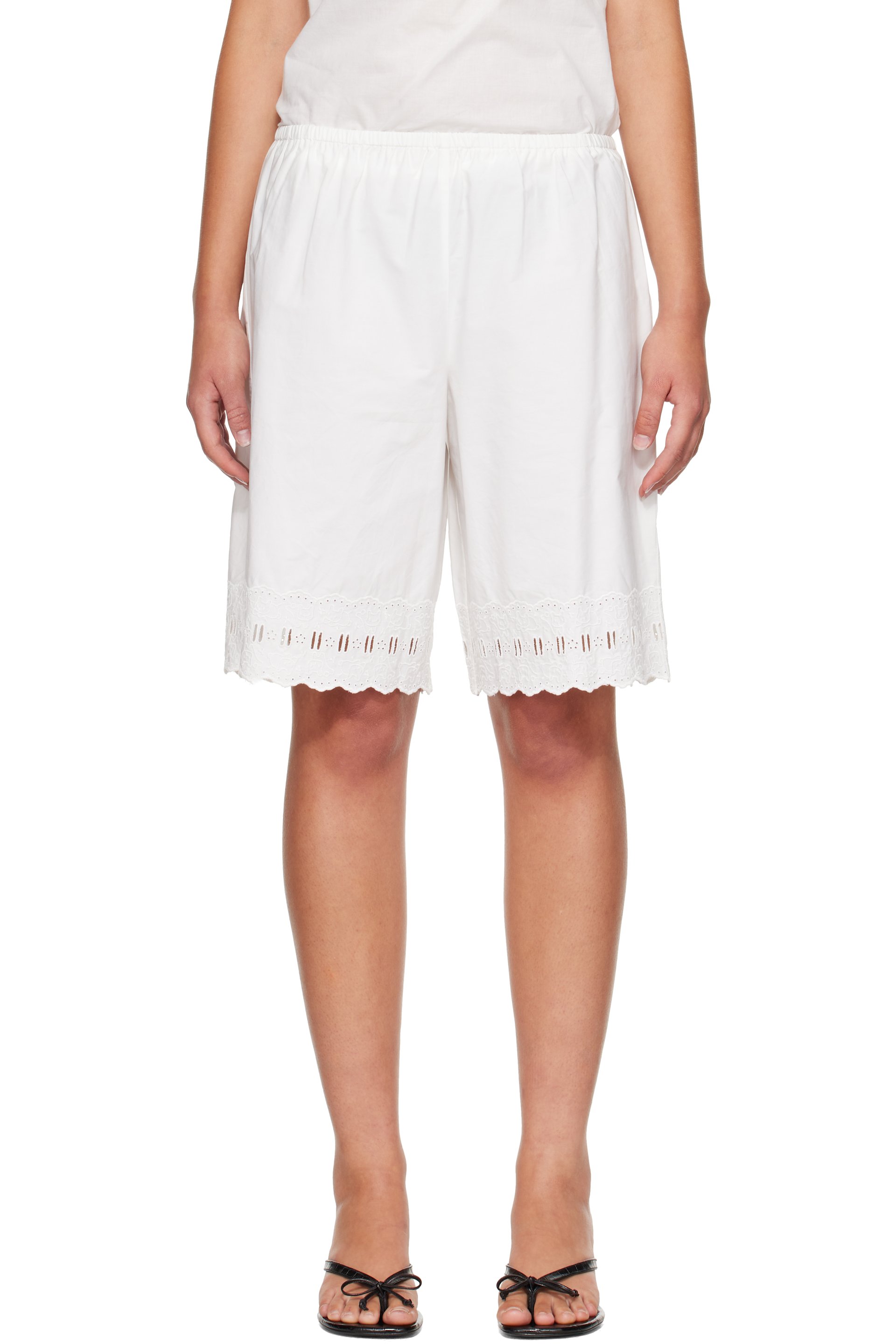Sandy Liang - White Pepita Shorts