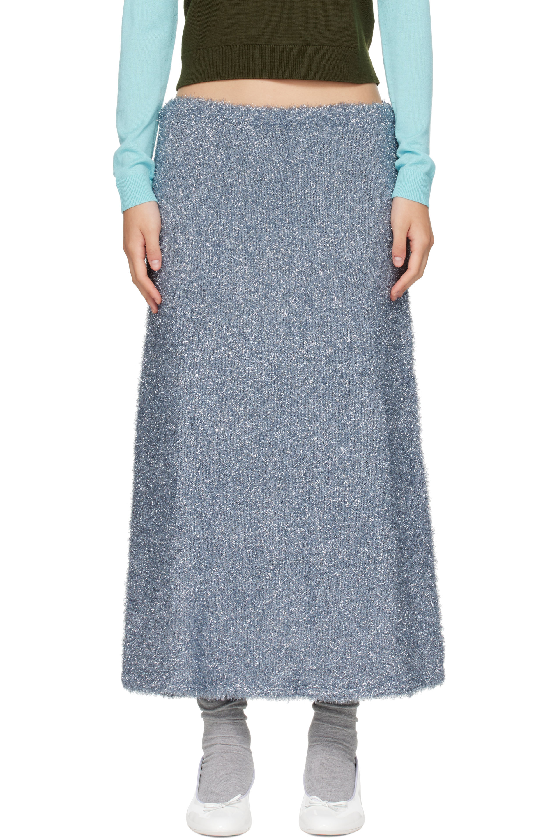 Sandy Liang - Silver Greenwich Knit Midi Skirt
