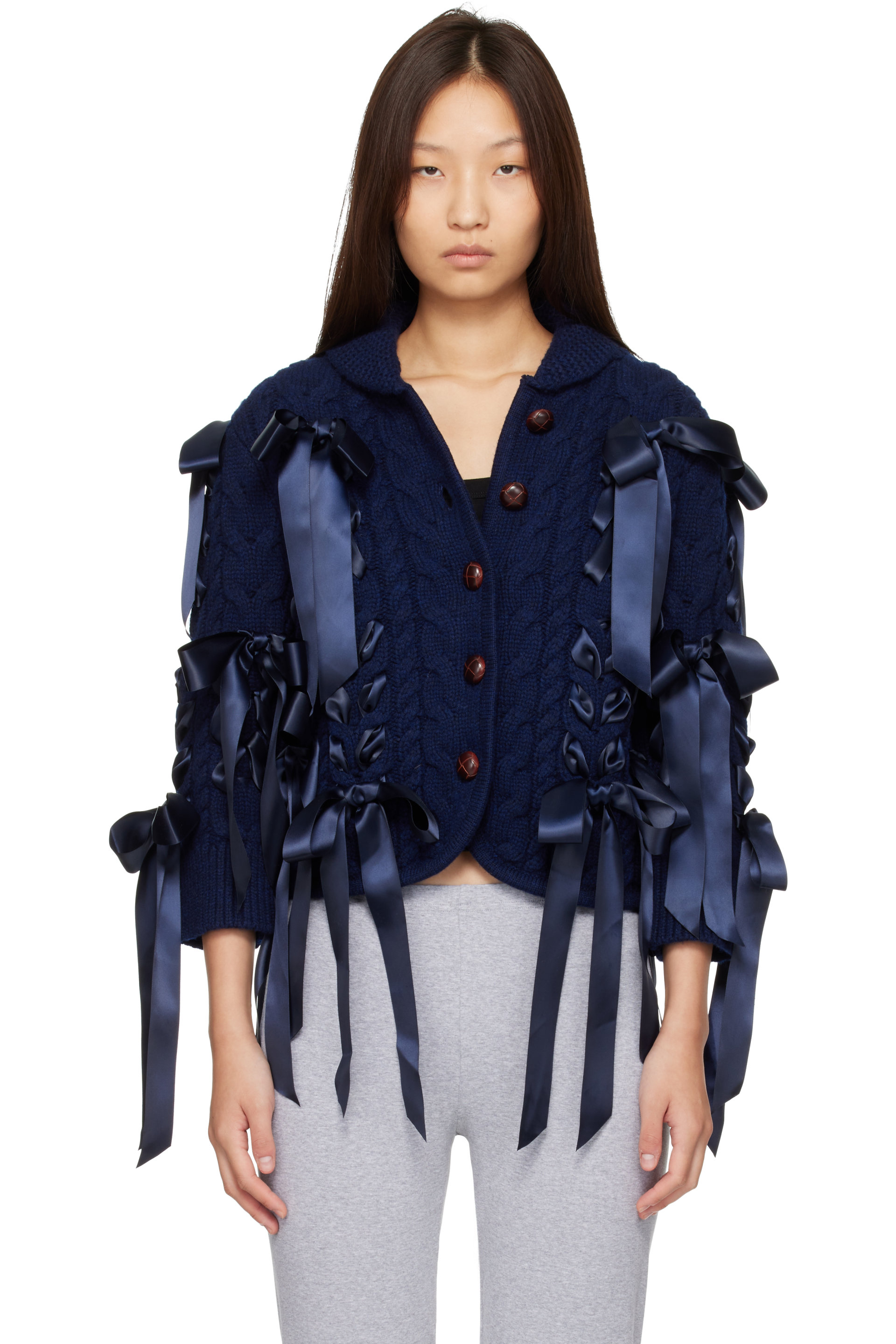Sandy Liang - Cardigan Cobble bleu marine