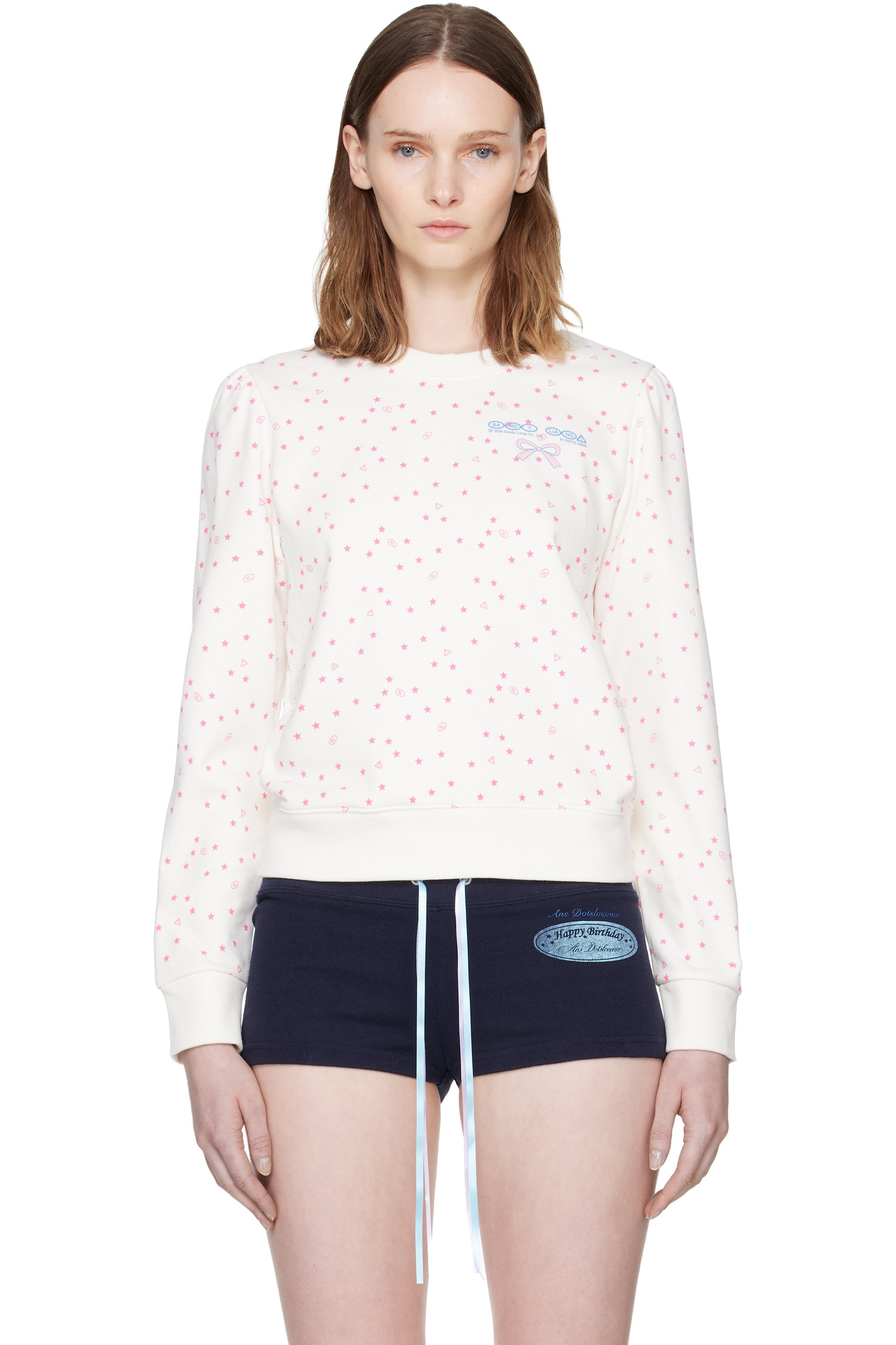 Sandy Liang - Pull molletonné blanc à pois