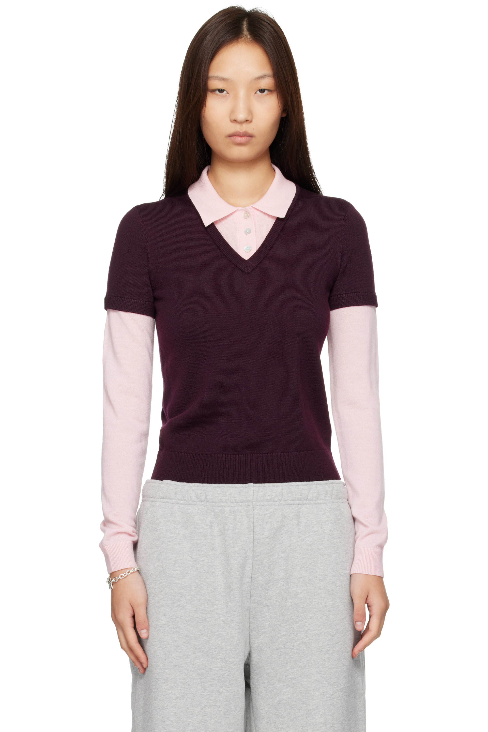 Sandy Liang - Burgundy & Pink Lottie Sweater