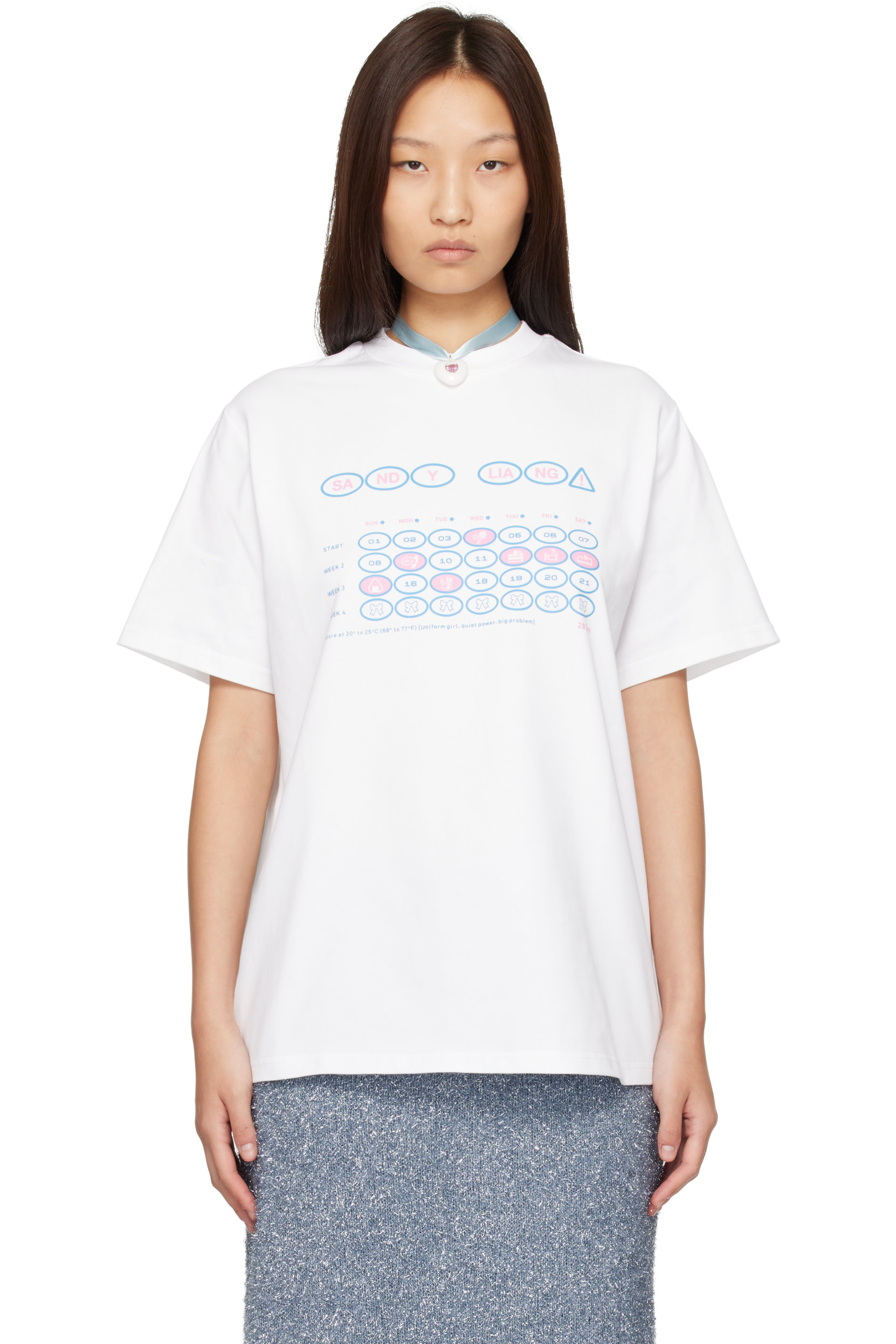 Sandy Liang - White Calendar Boxy T-Shirt
