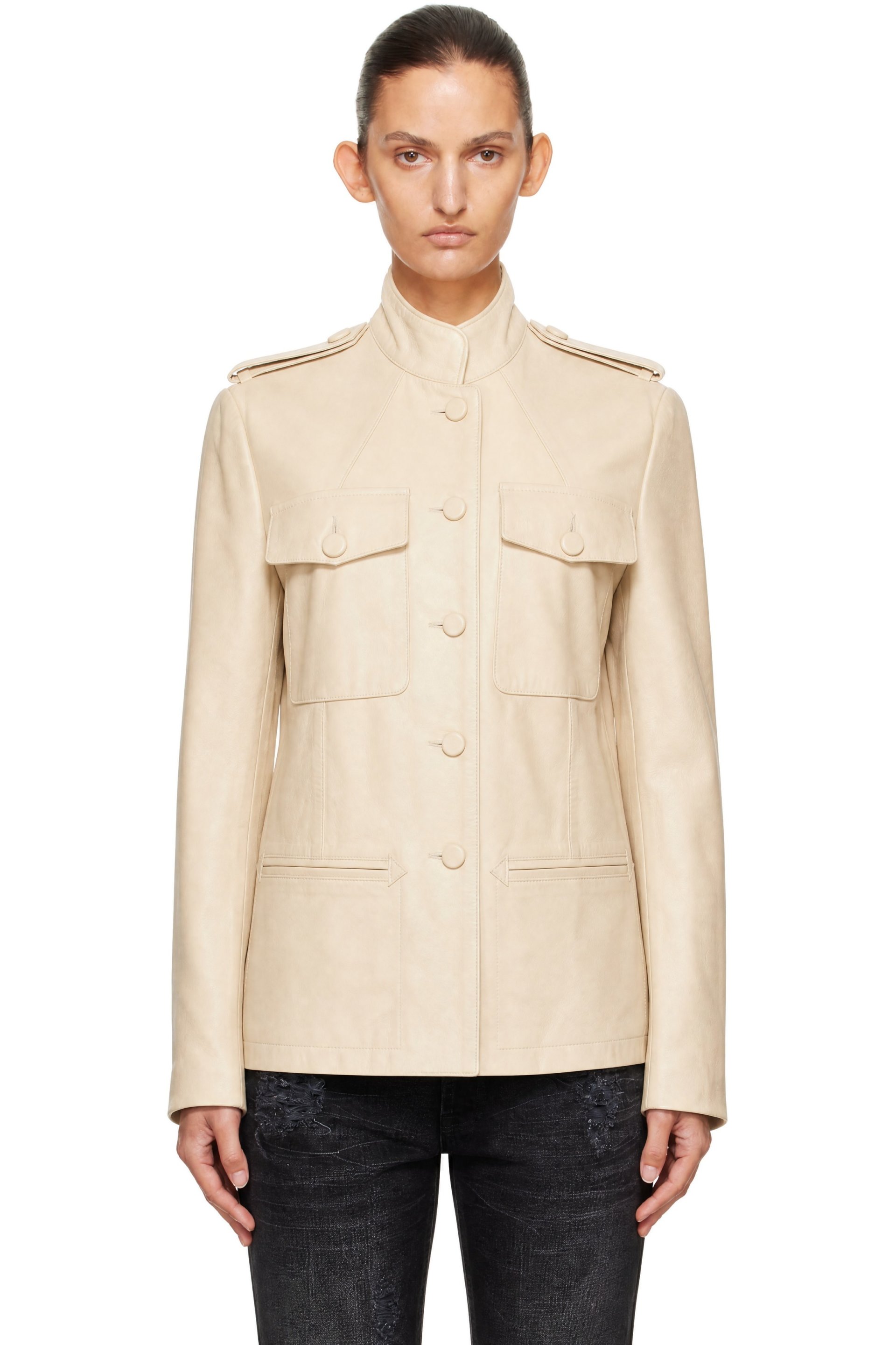 AARON ESH - Beige Safari Leather Jacket