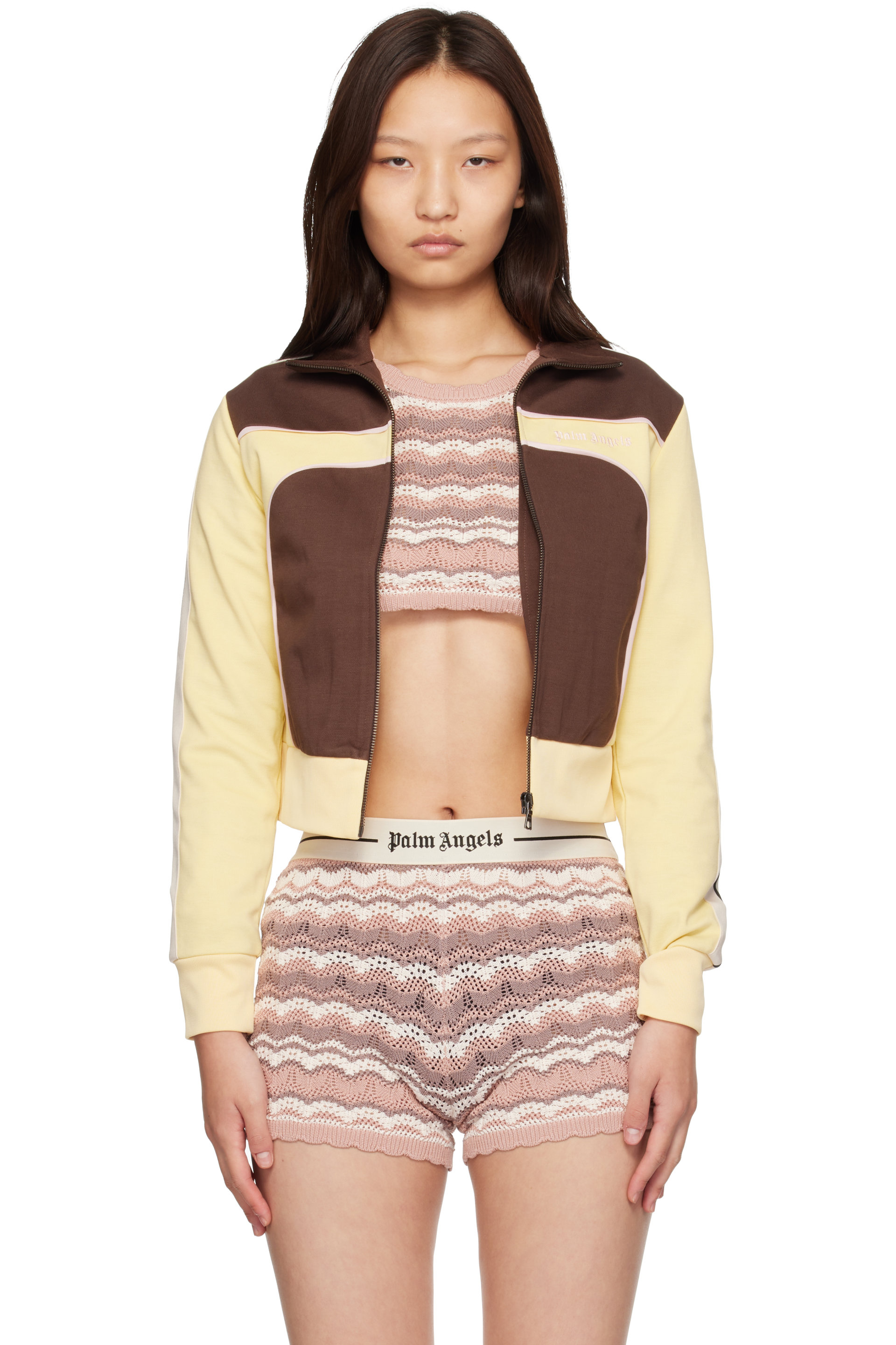 Palm Angels - Blouson de survêtement contrasté jaune et brun