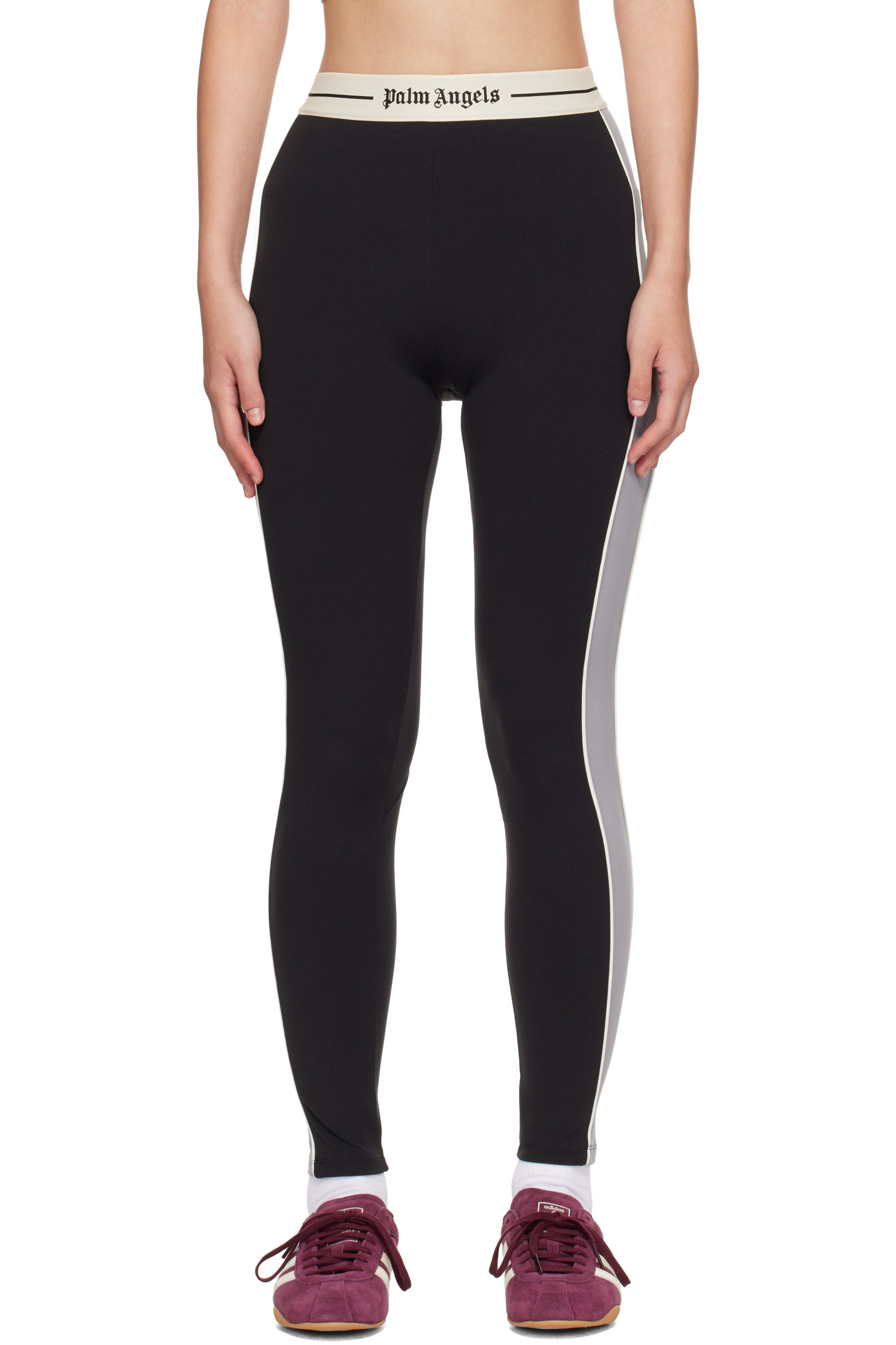 Palm Angels - Black & Gray Logo Colour-Block Active Leggings