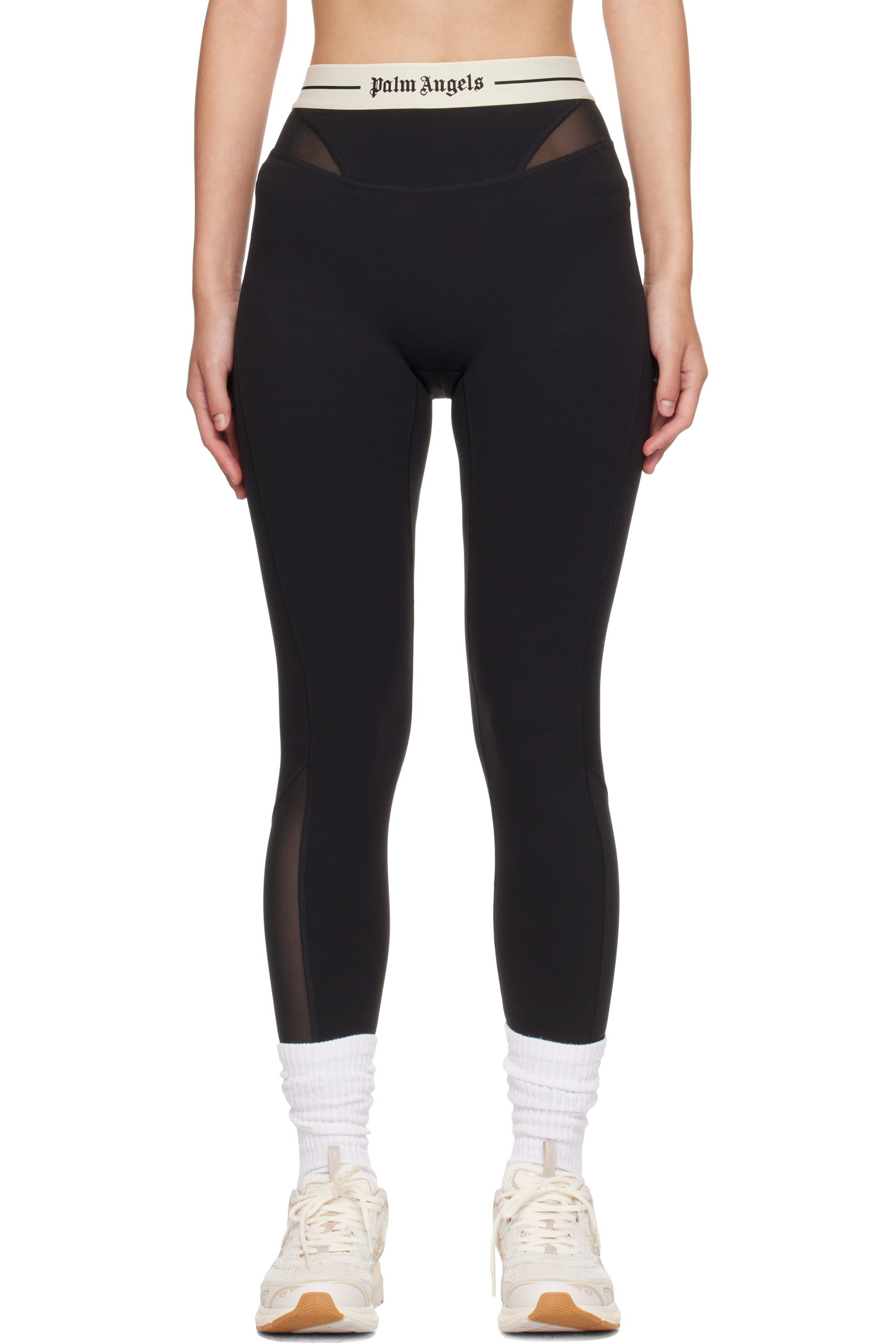 Palm Angels - Black Logo Mesh Panel Active Leggings