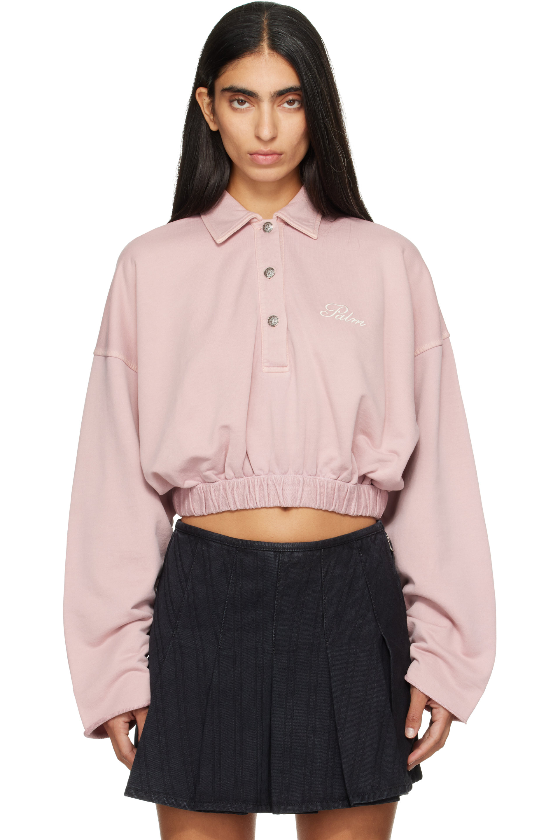 Palm Angels - Pink Palm Sway Cropped Long Sleeve Polo