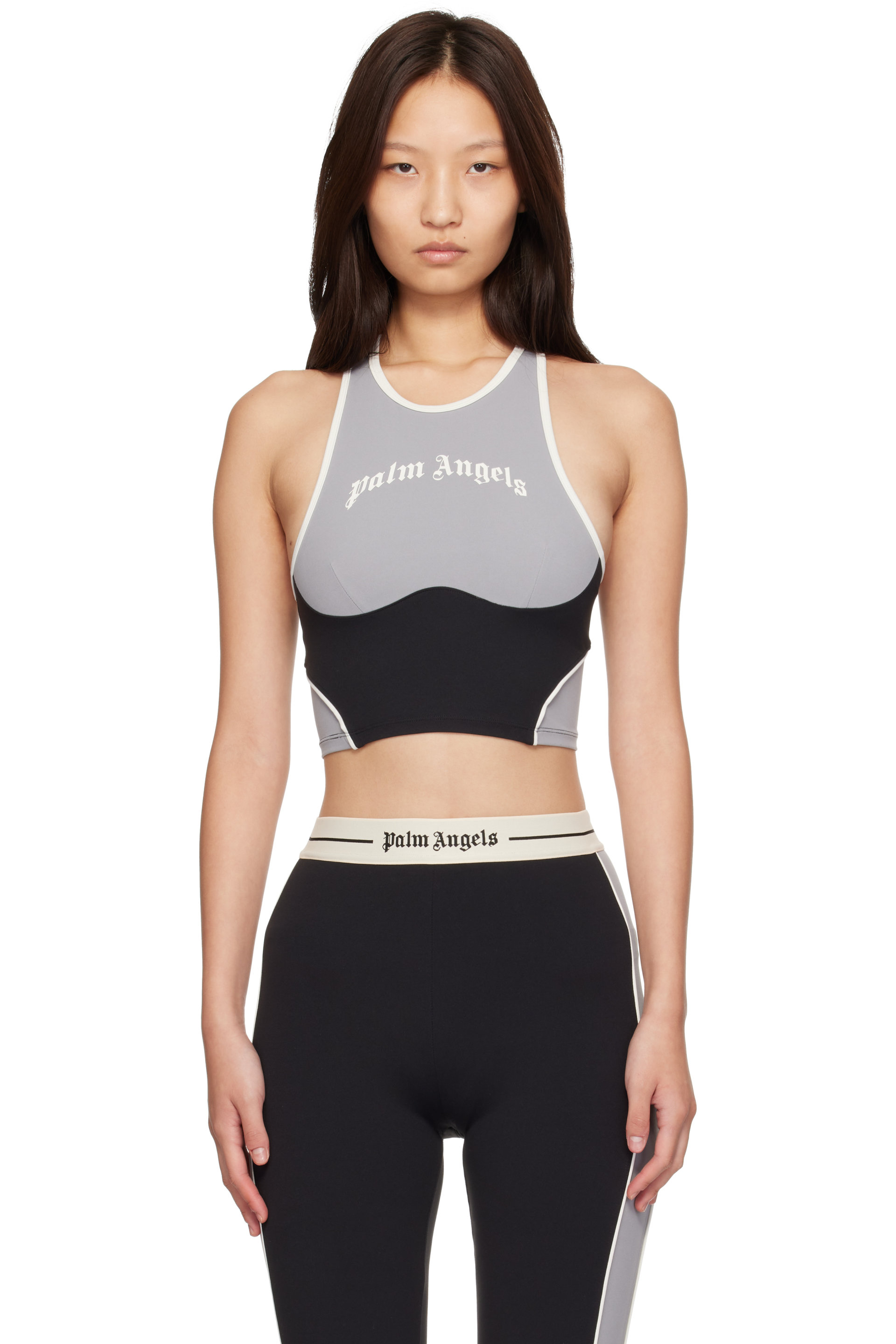 Palm Angels - Gray & Black Curved Logo Colour-Block Tank Top