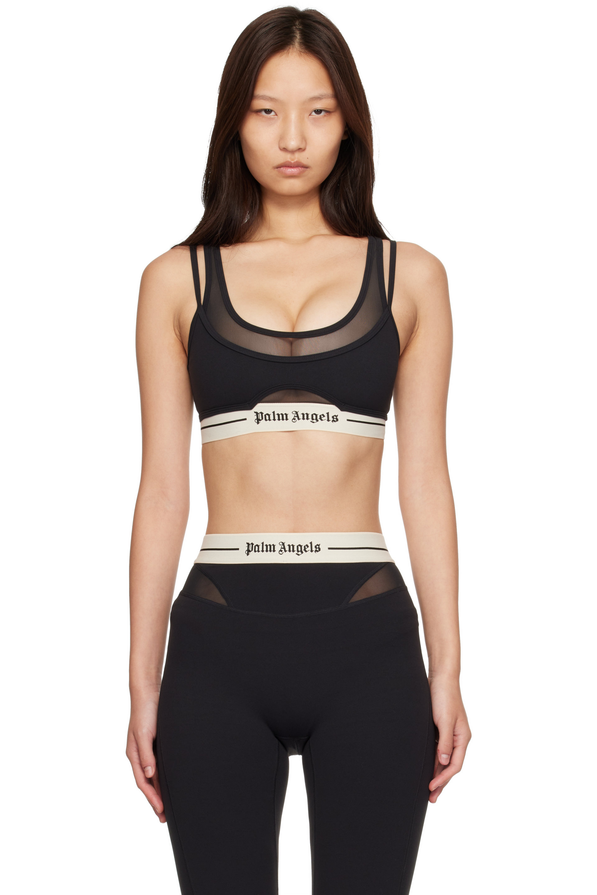 Palm Angels - Black Logo Mesh Layer Sport Bra