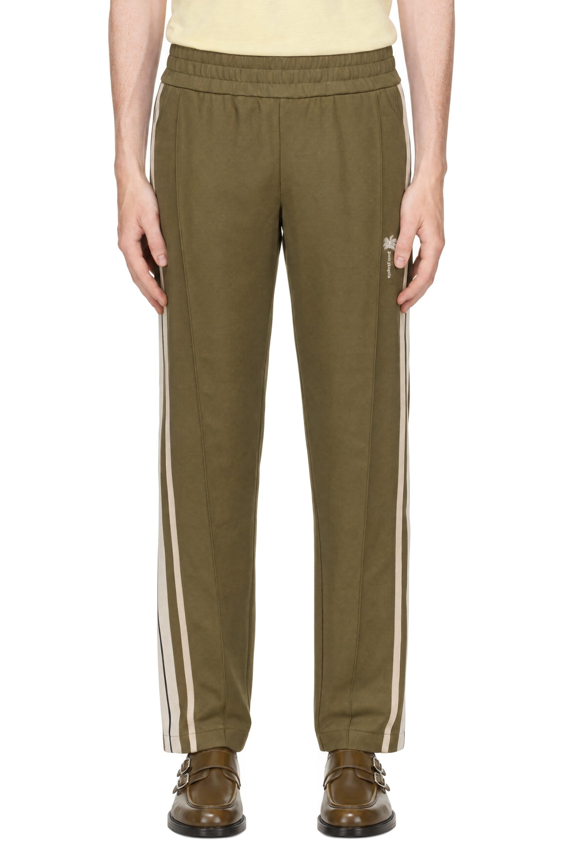 Palm Angels - Pantalon de survêtement kaki à rayures et à logo
