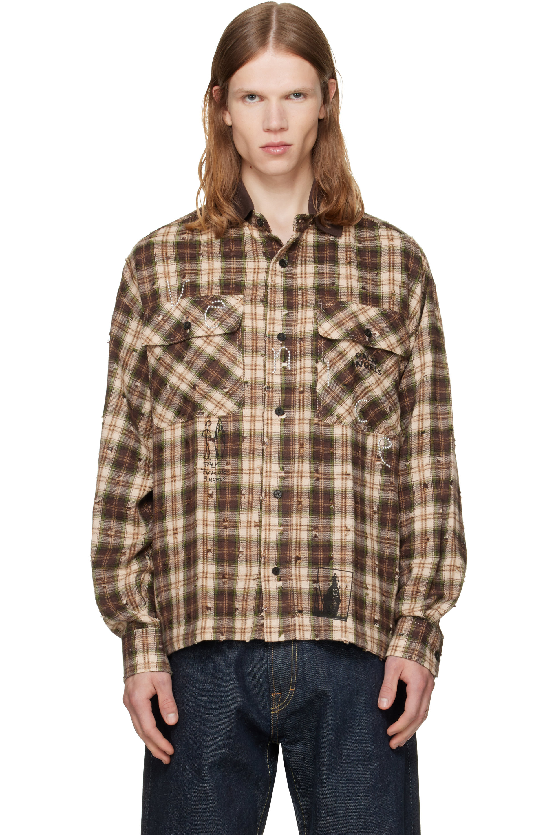 Palm Angels - Beige Surfer Dream Check Loose Shirt