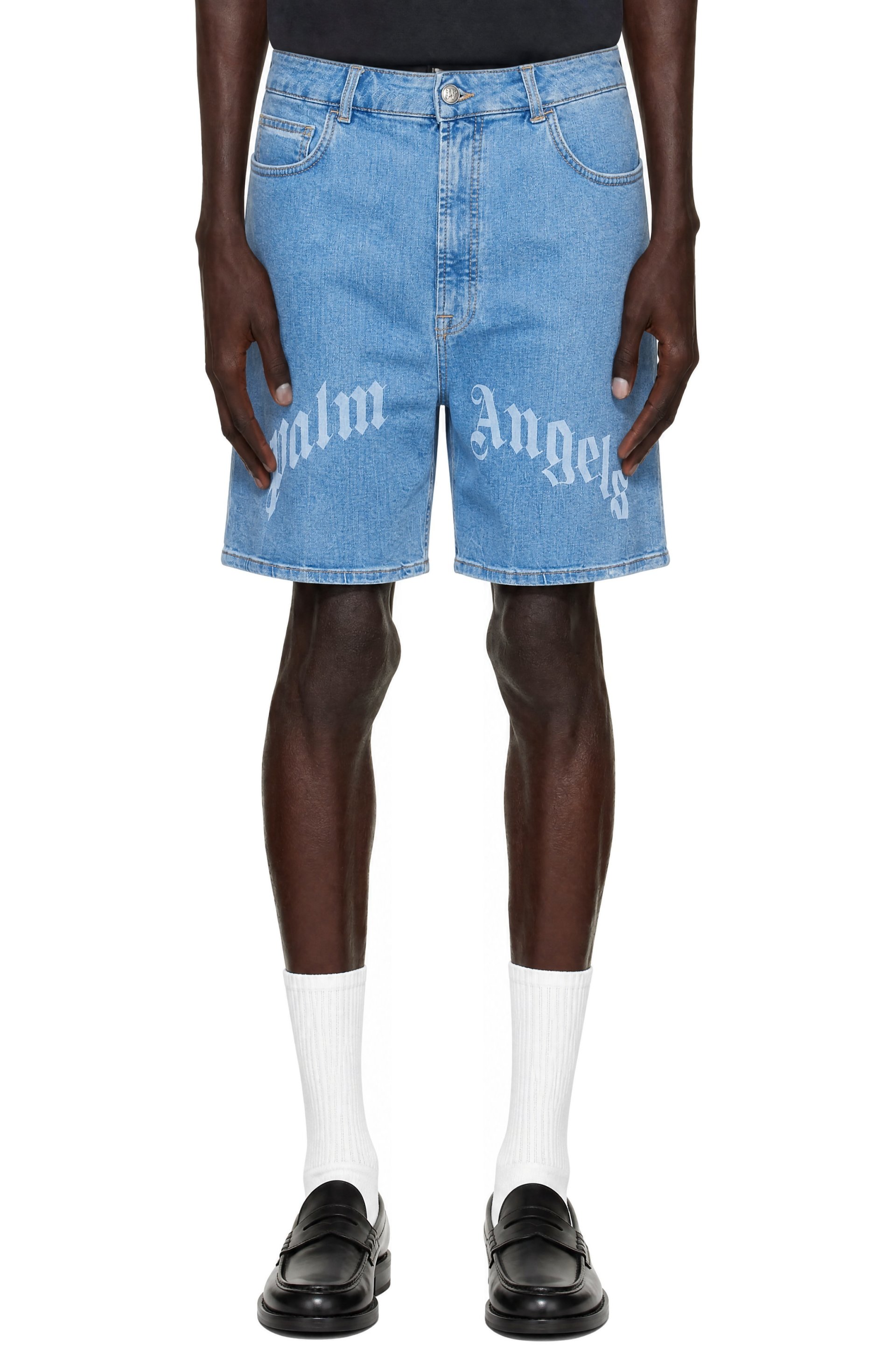 Palm Angels - Blue Splitted Curved Logo Shorts