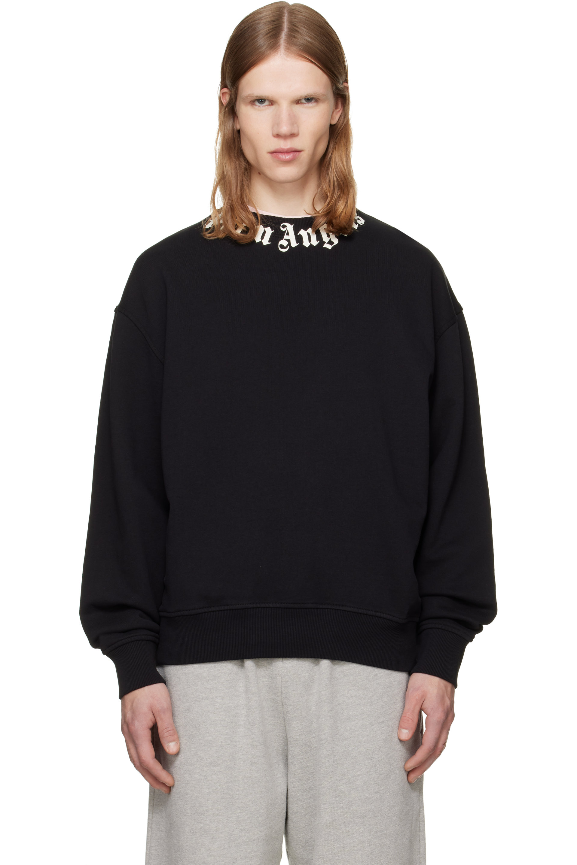 Palm Angels - Black Neck Logo Regular Crew Sweatshirt