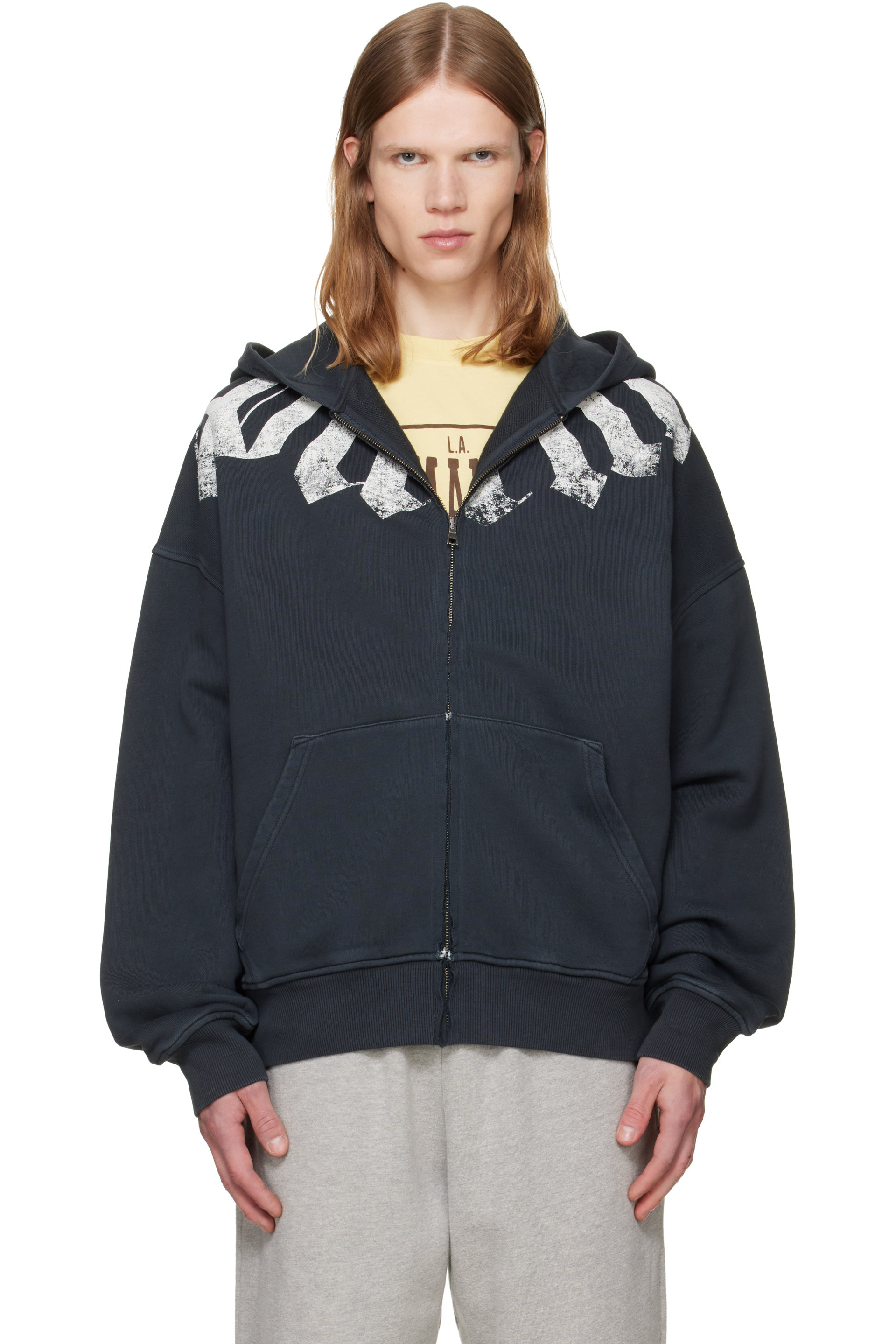 Palm Angels - Black Big Neck Logo Zip Loose Hoodie