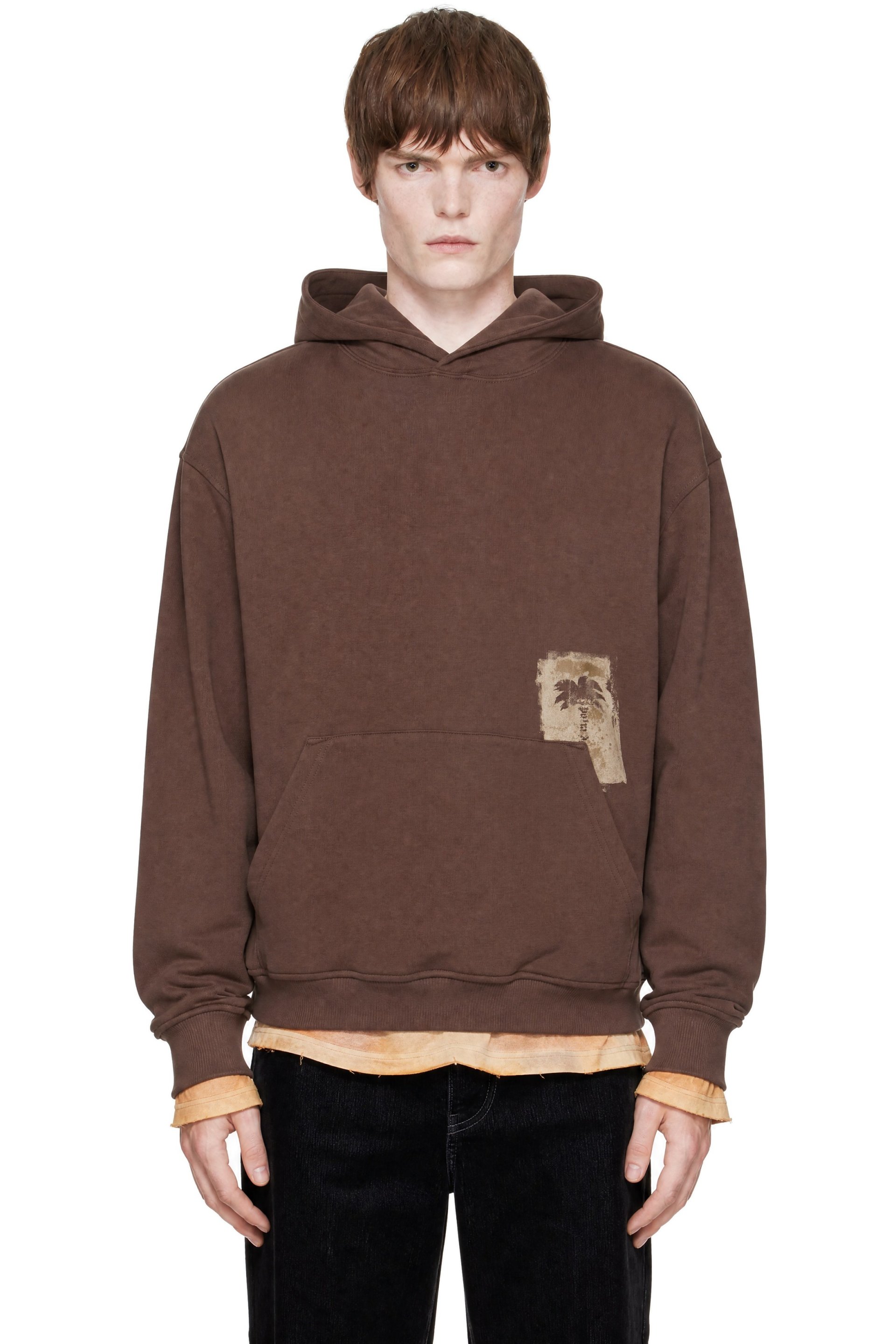 Palm Angels - Brown Brushed Palm Tree Regular Hoodie