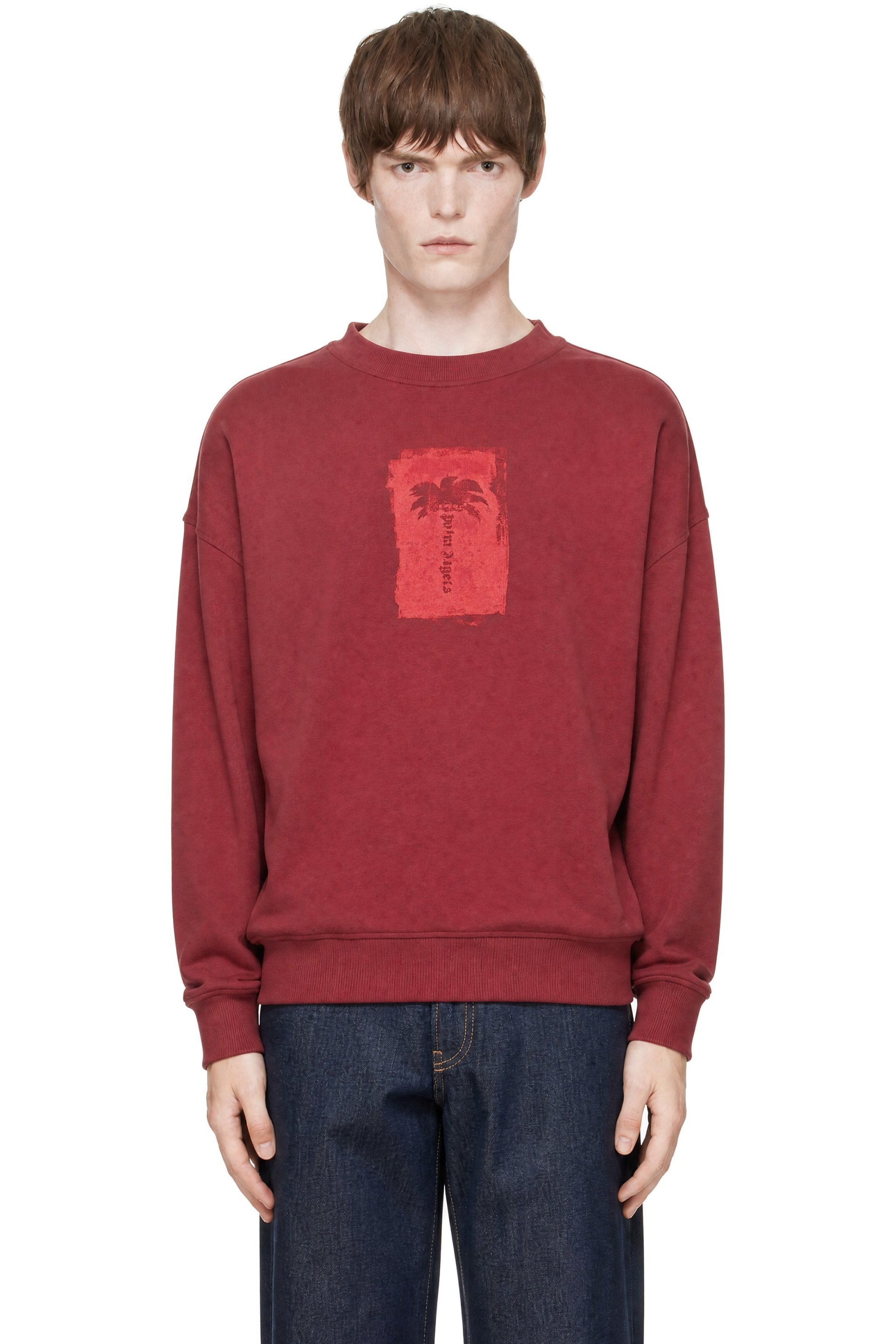 Palm Angels - Pull molletonné rouge à logo de palmier et à col ras du cou