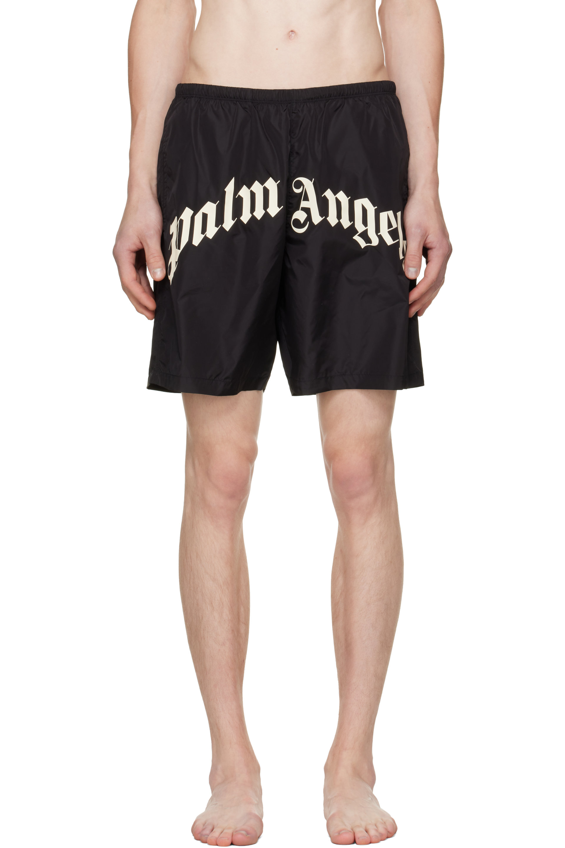 Palm Angels - Black Curved Logo Classic Swim Shorts
