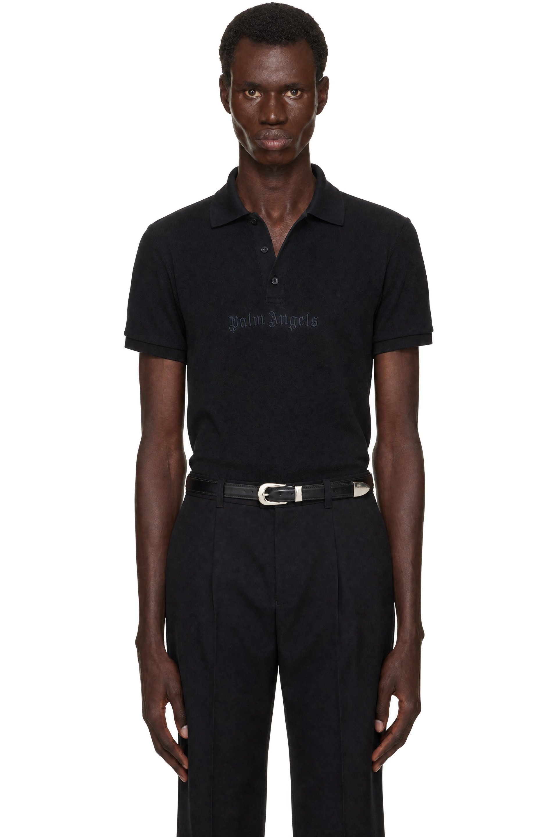 Palm Angels - Polo noir à coupe classique et à logo à effet aérosol
