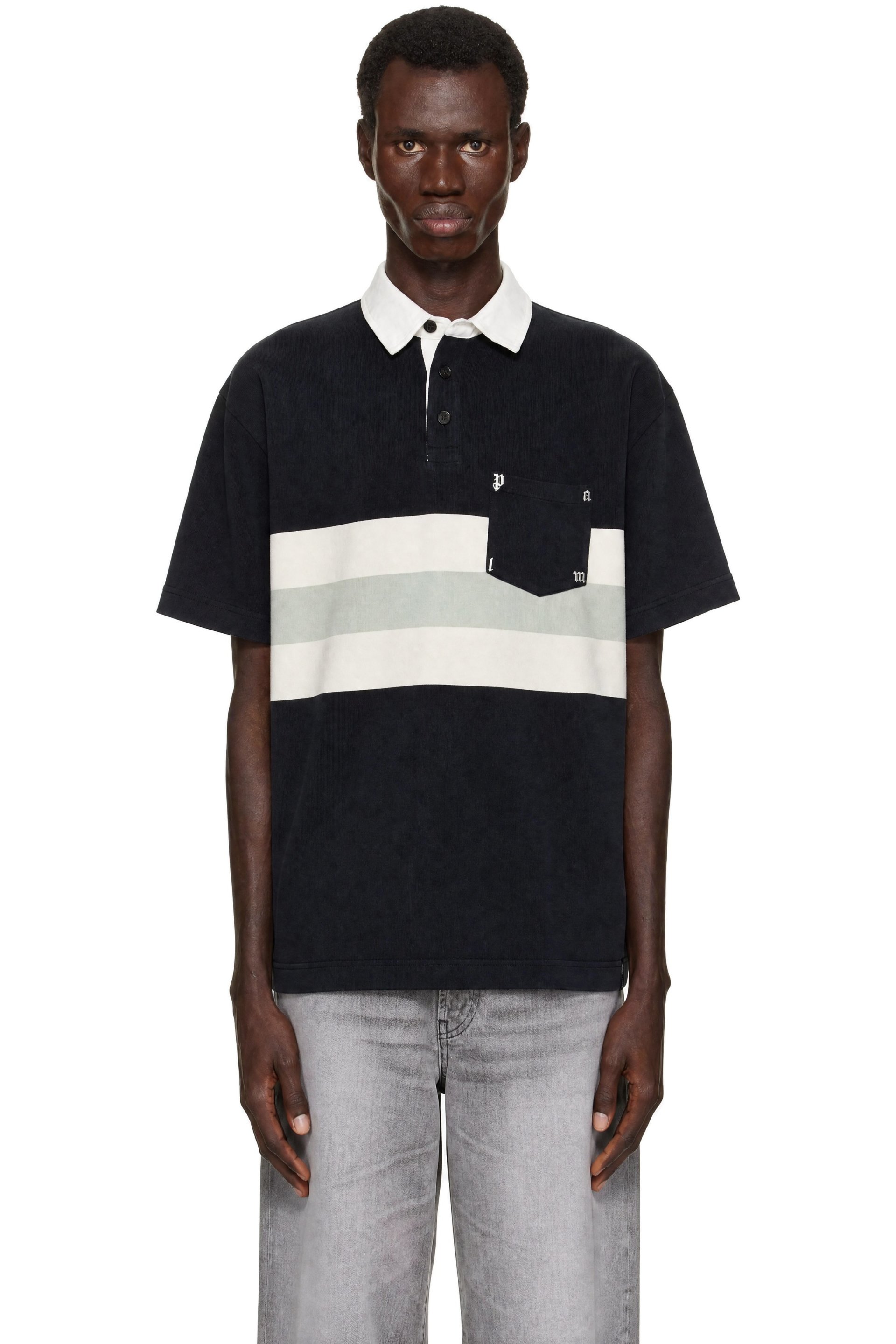 Palm Angels - Polo décontracté noir à rayures et à logo