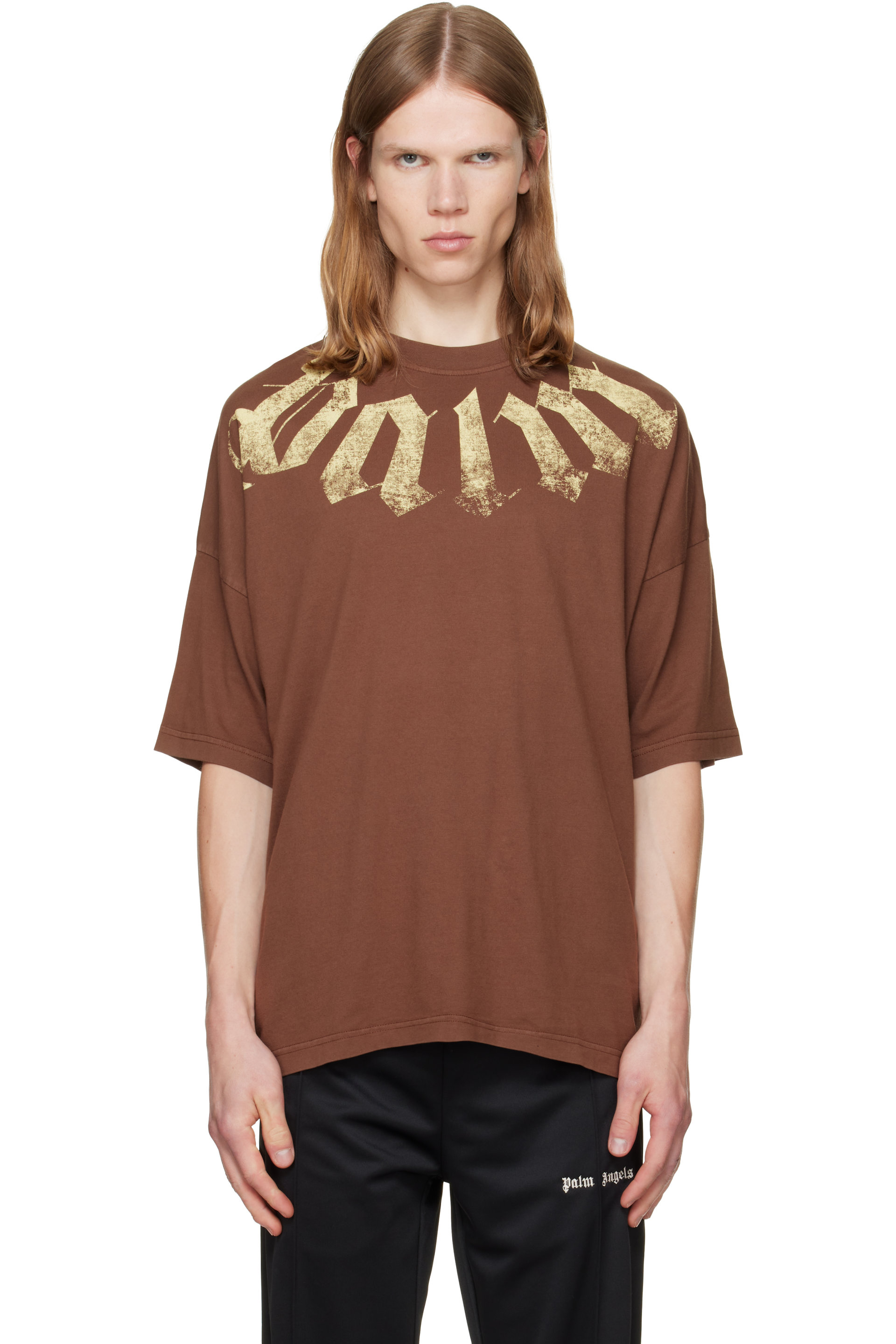 Palm Angels - Brown Big Neck Logo Loose T-shirt