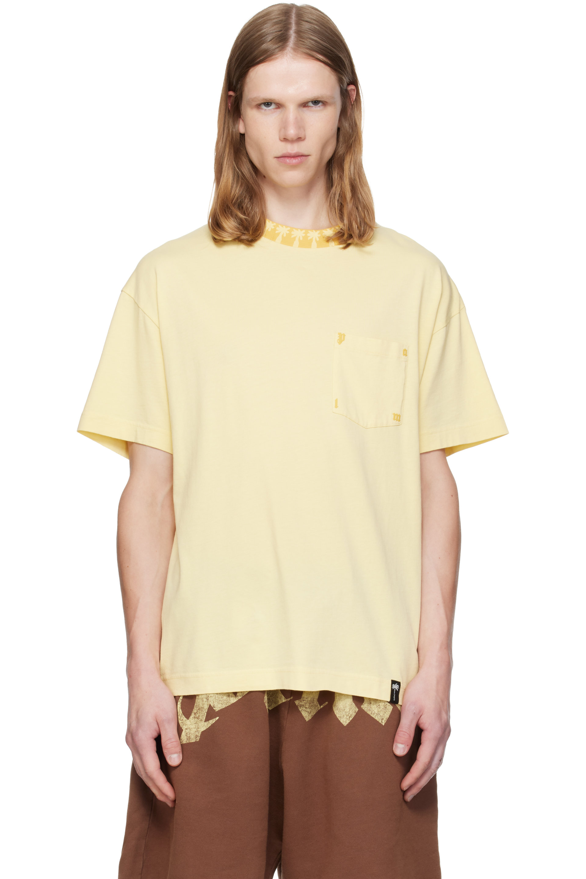 Palm Angels - Yellow 'Palm' Ribbed Regular T-shirt