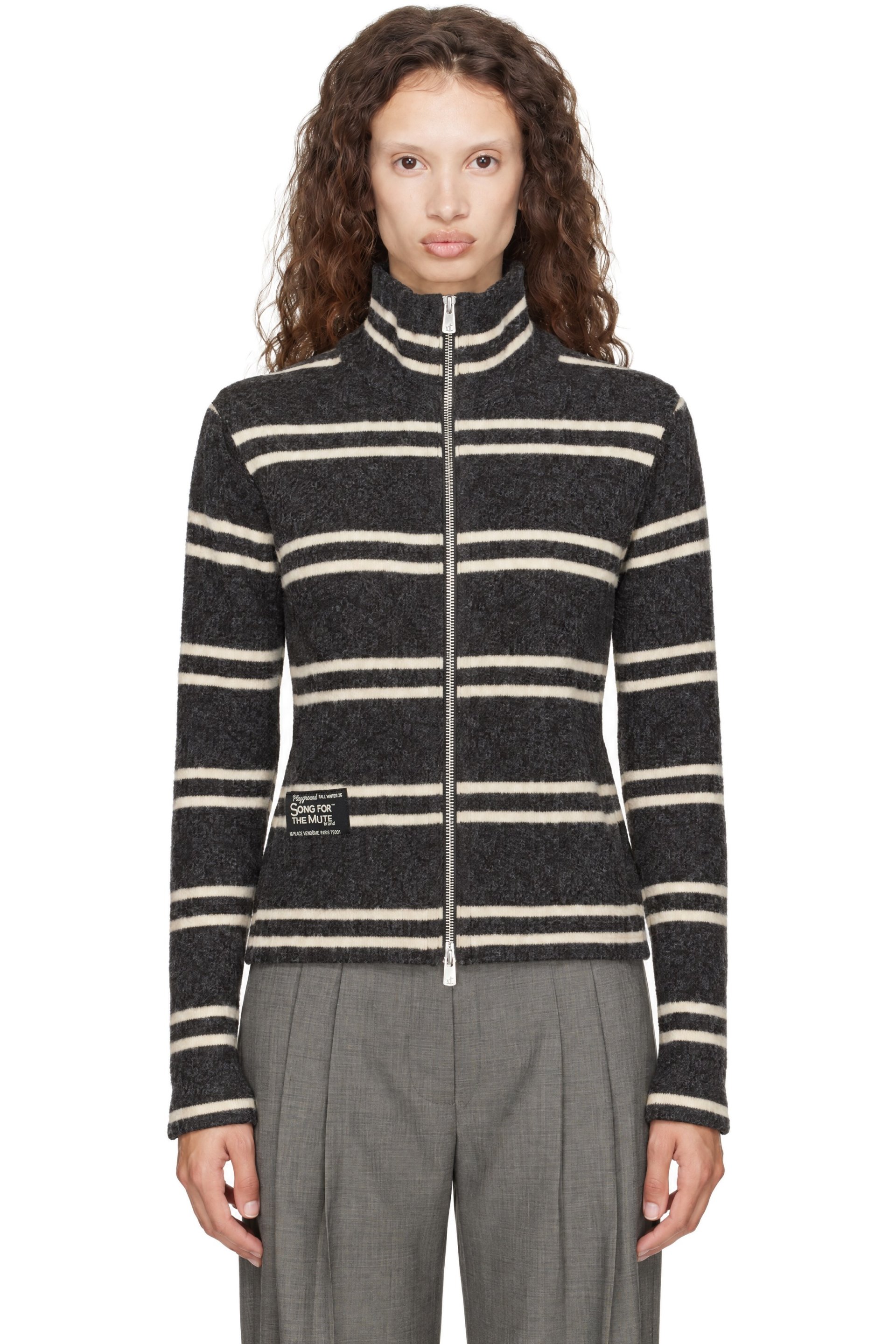 Song for the Mute - Gray Rugby Fleece Zip Up Sweater