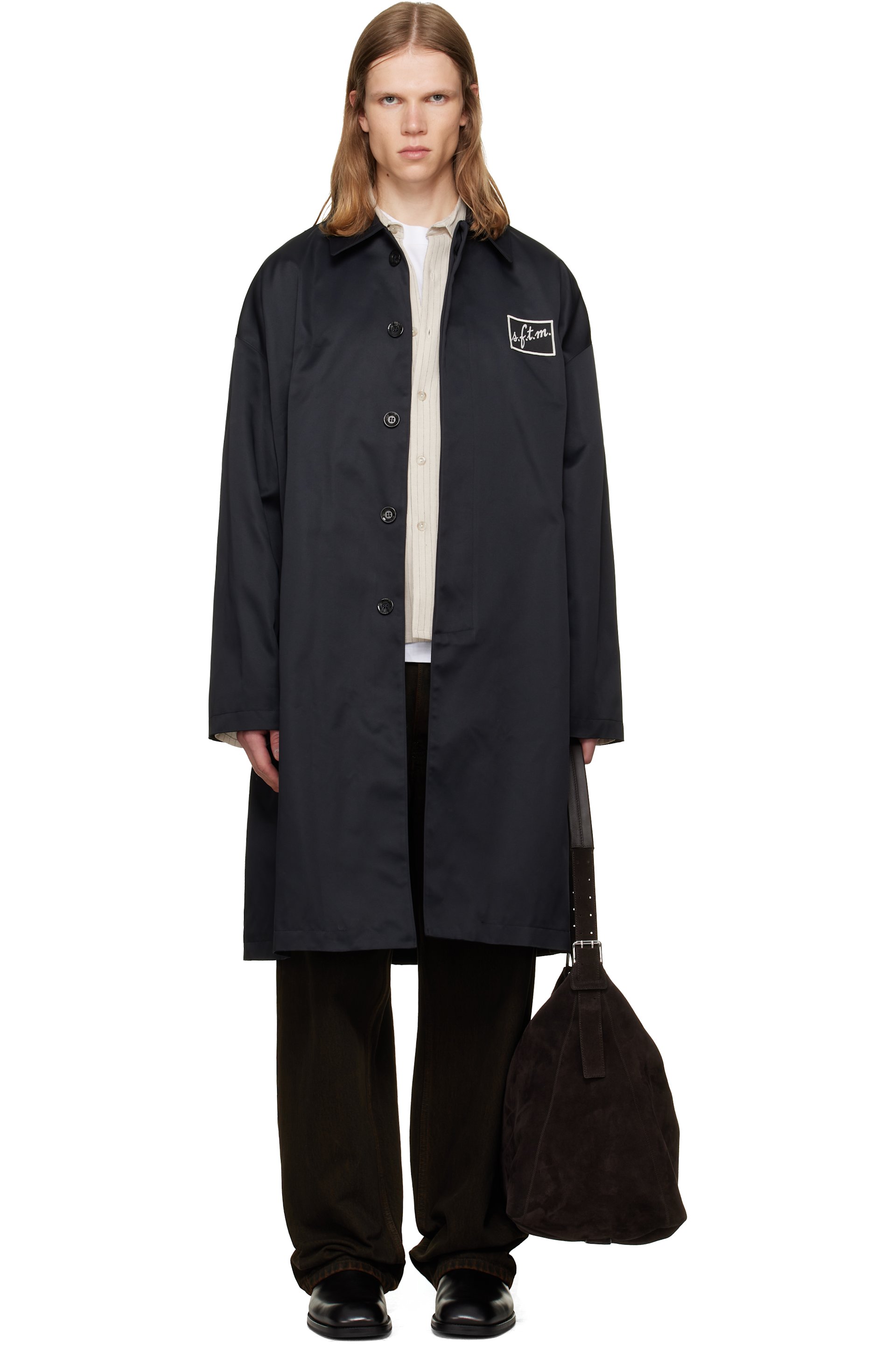 Song for the Mute - Black Heavy Memory Satin Coach Coat