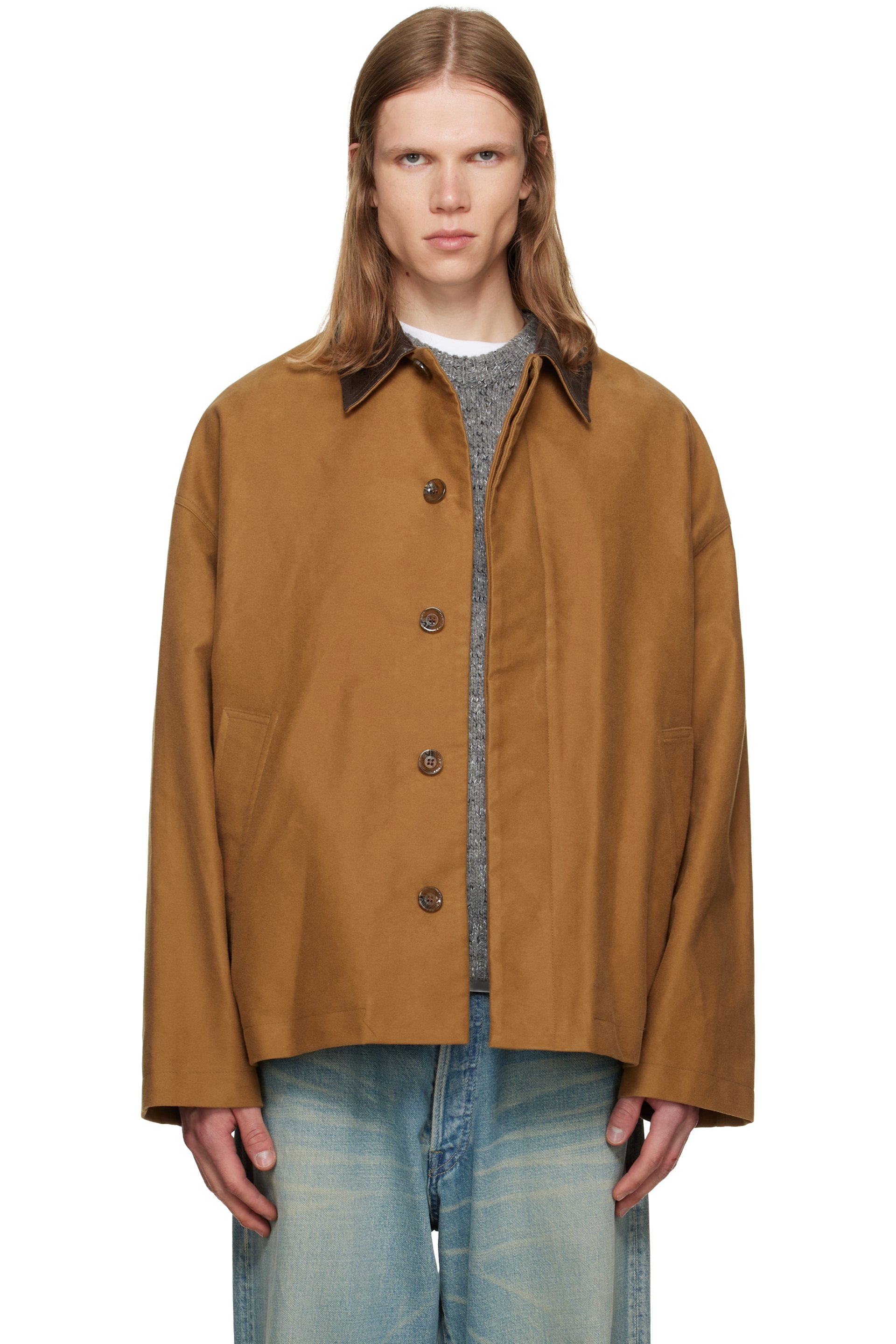 Song for the Mute - Beige Button Up 'Suede Moleskin' Coach Jacket