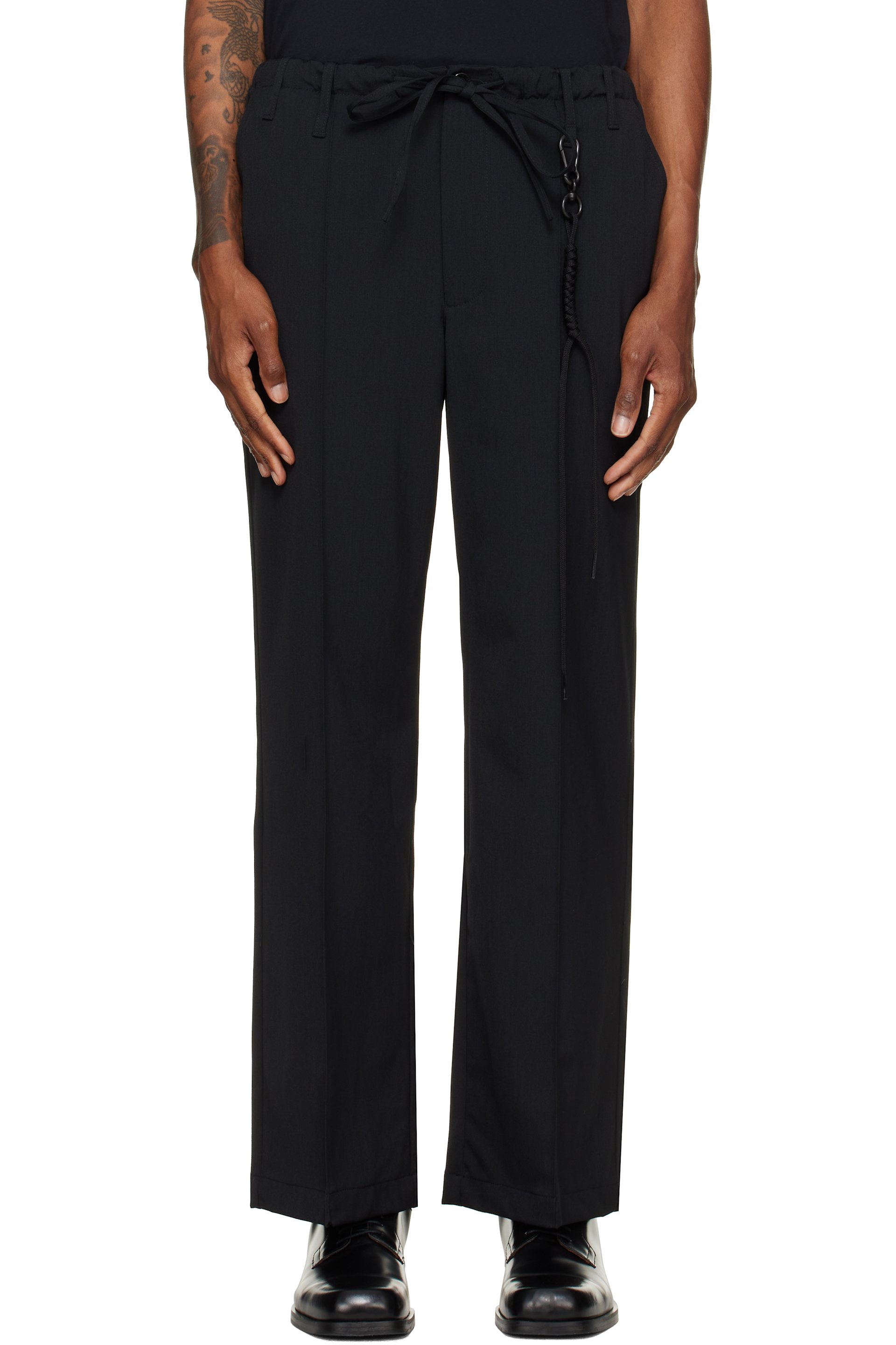 Song for the Mute - Black Stretch Gabardine Loose Pin Stitch Trousers