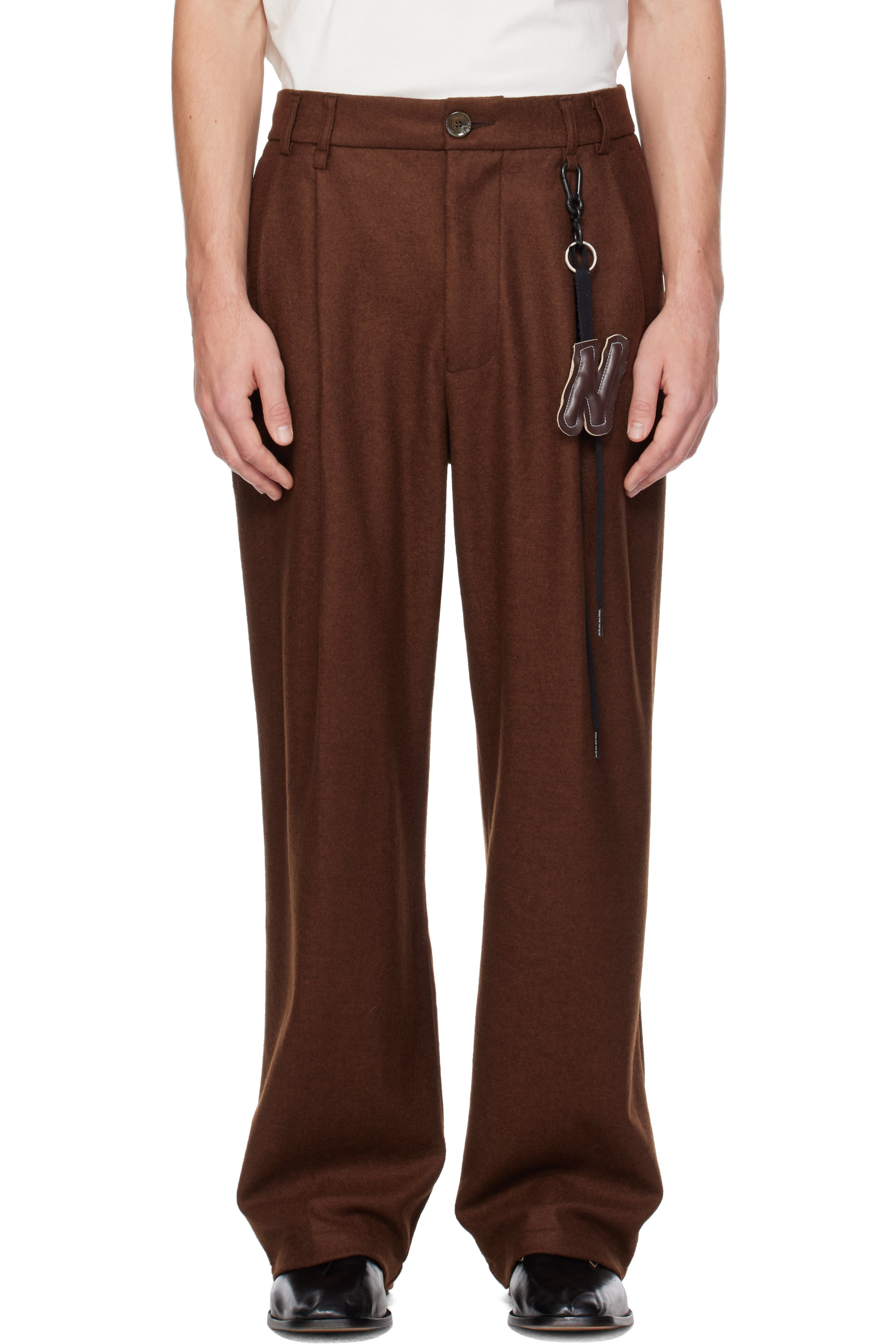 Song for the Mute - Brown Wool Double-Pleat Key Clasp Trousers