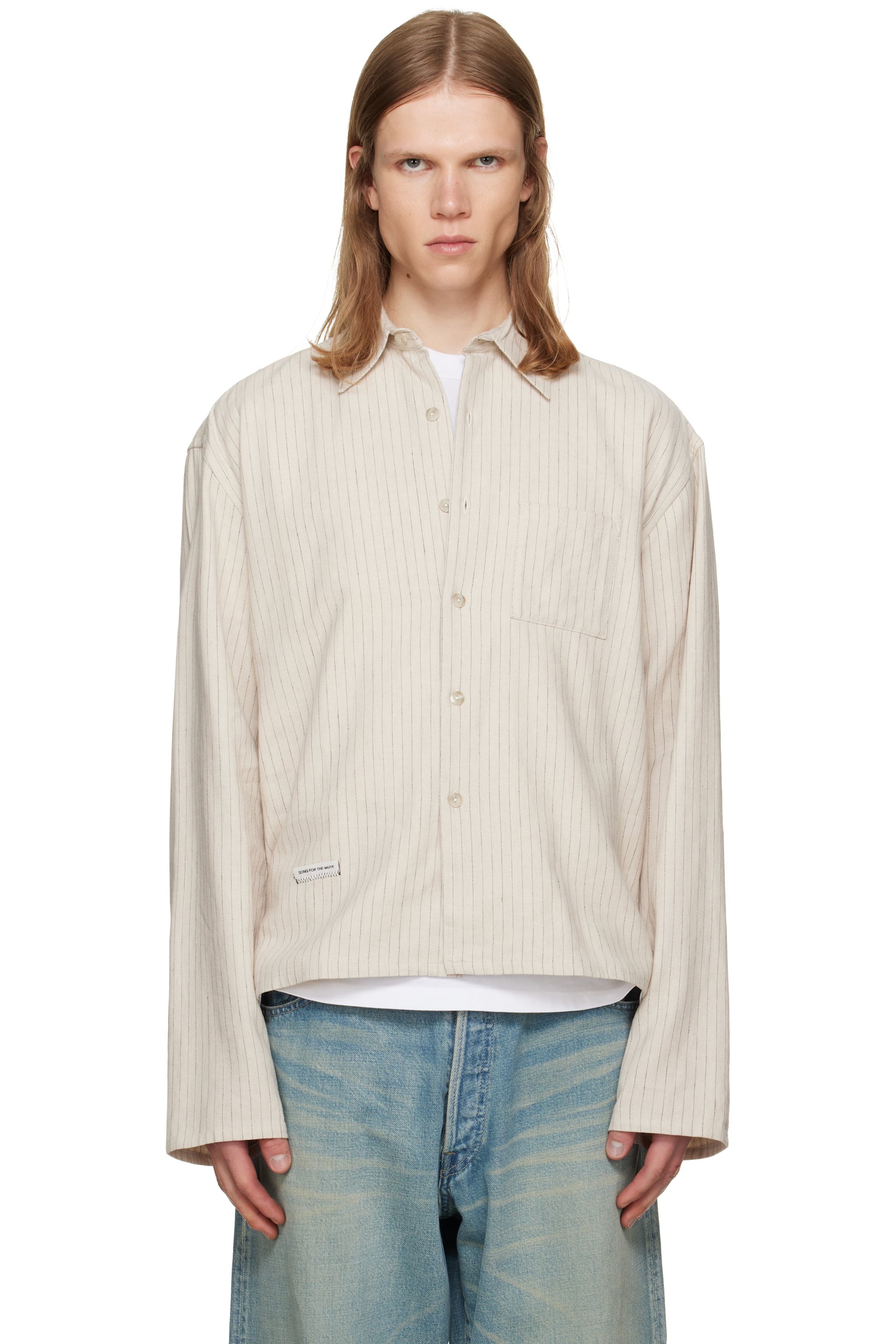 Song for the Mute - Off-White Pencil Stripe L/S Cropped School Shirt