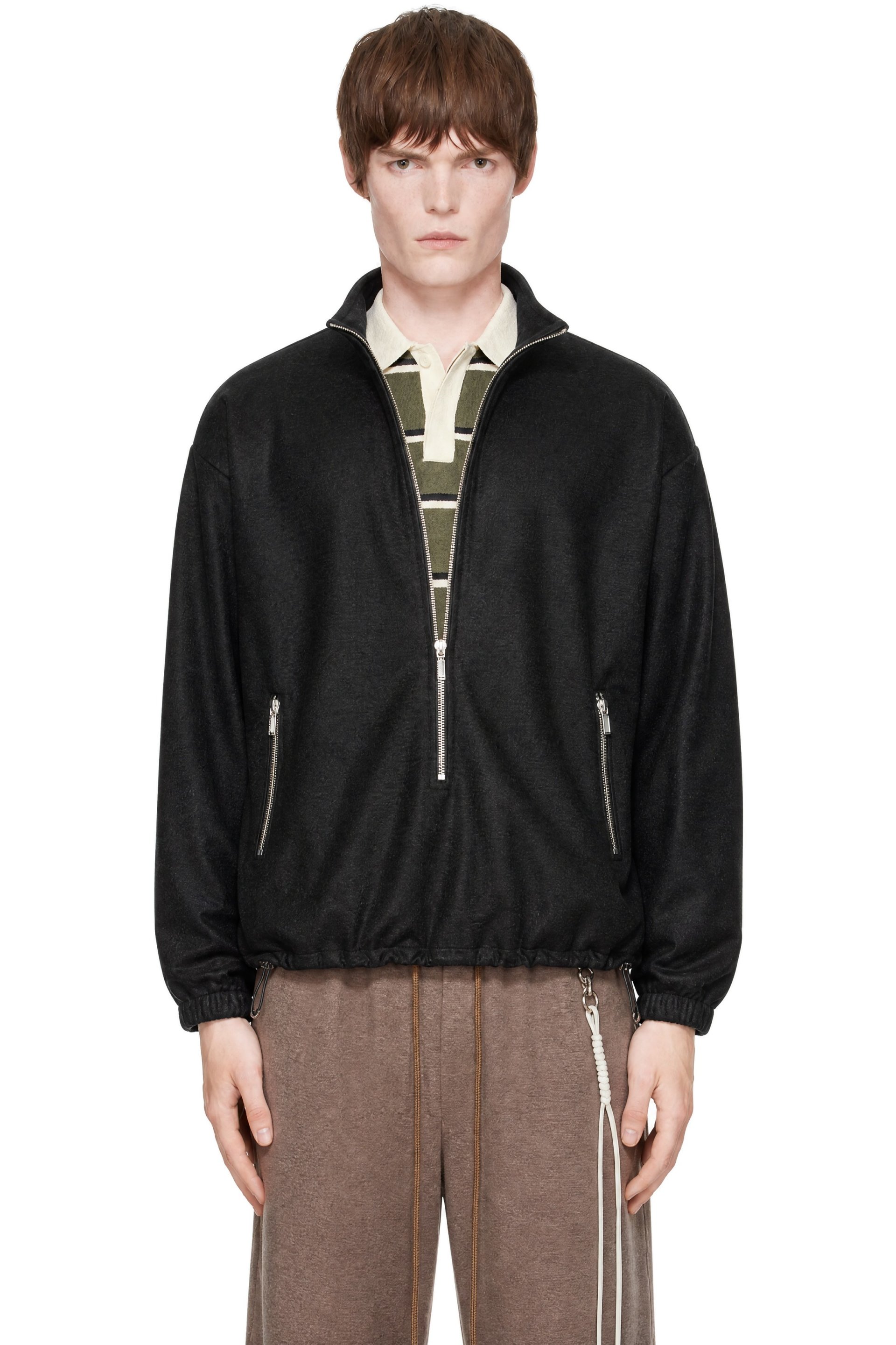Song for the Mute - Black Drape Wool Long Zip Pullover Sweater