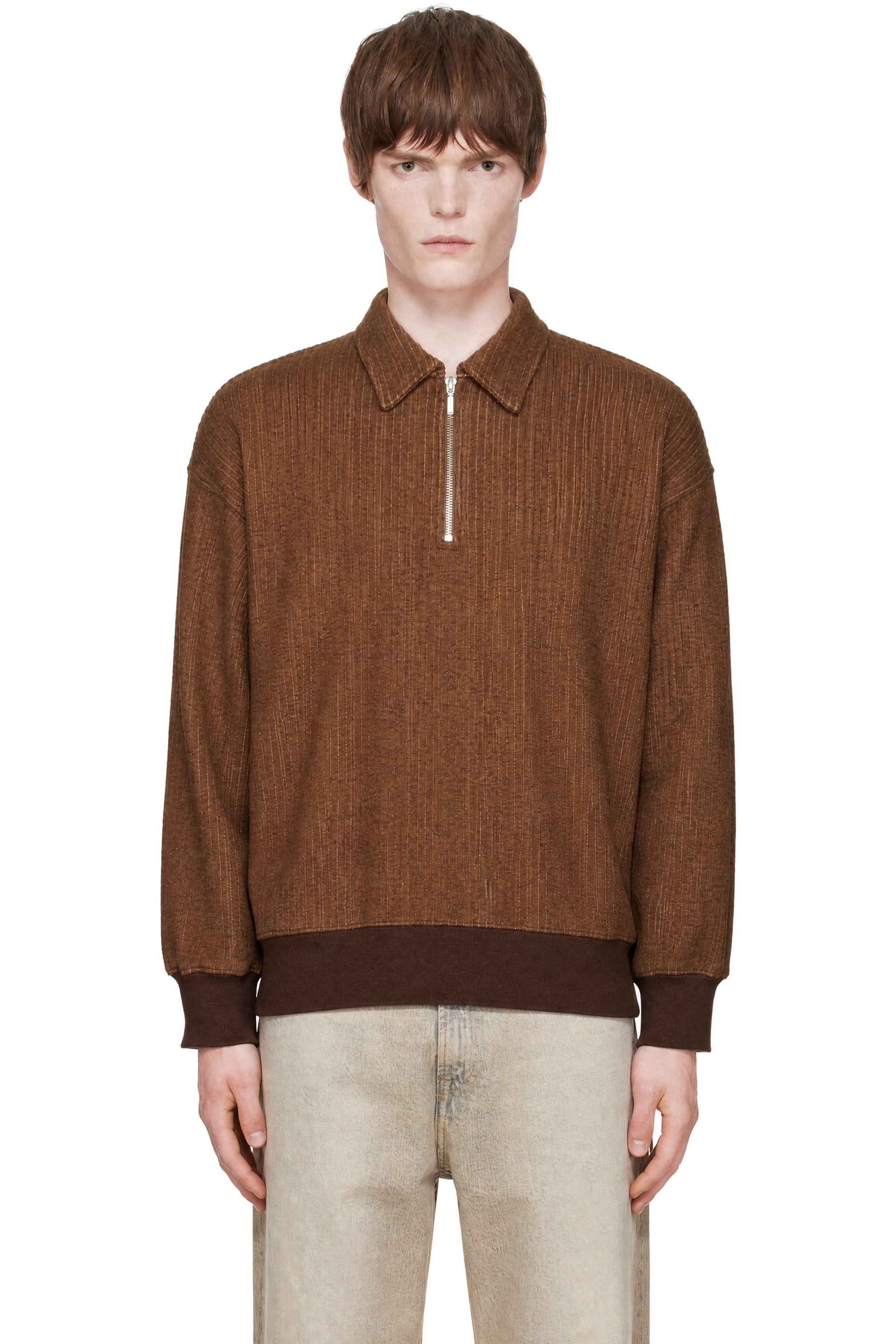 Song for the Mute - Brown Classic Collar Zip Pullover Jacket