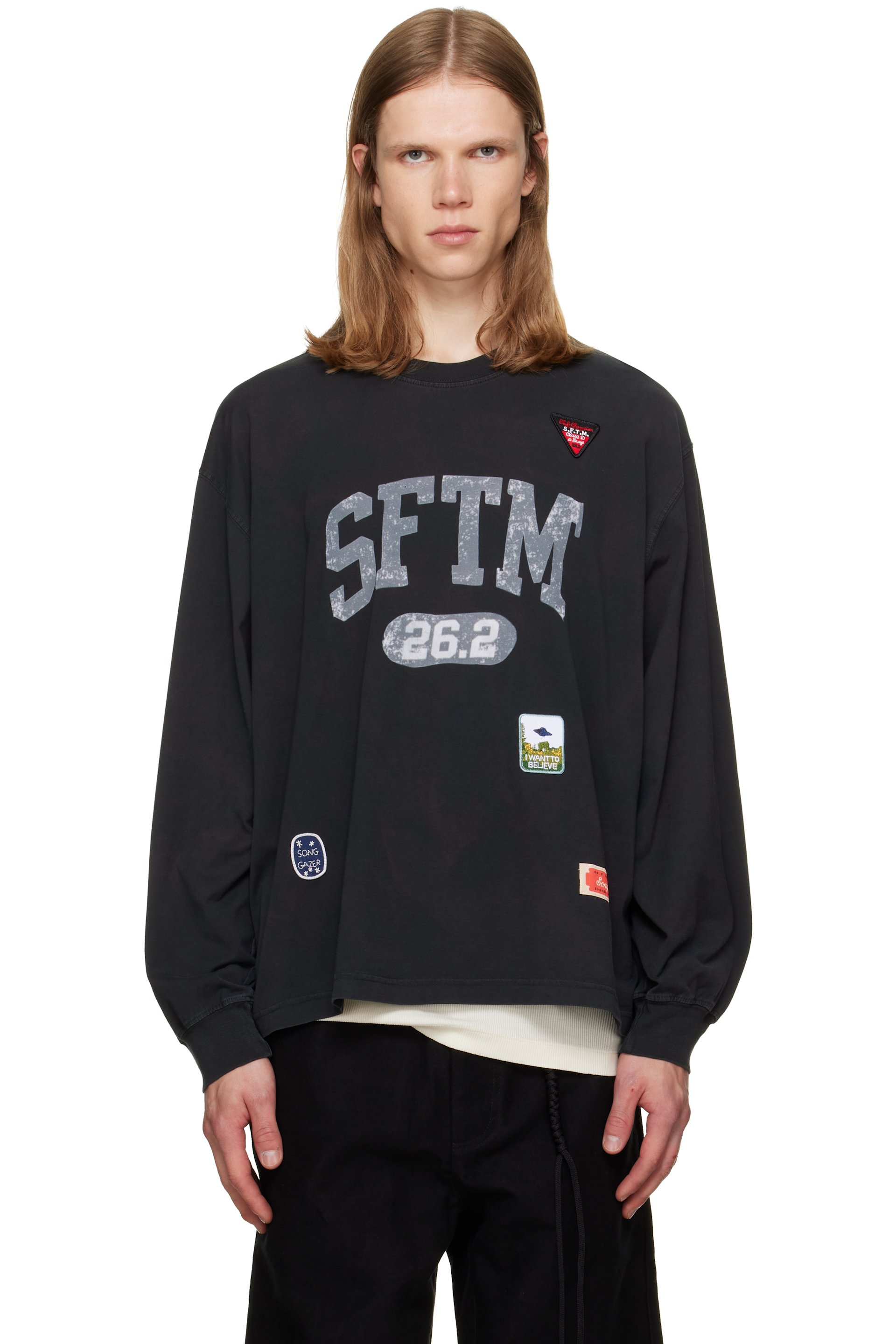 Song for the Mute - Black 'SFTM 26.2' Drape Crew Neck T-shirt