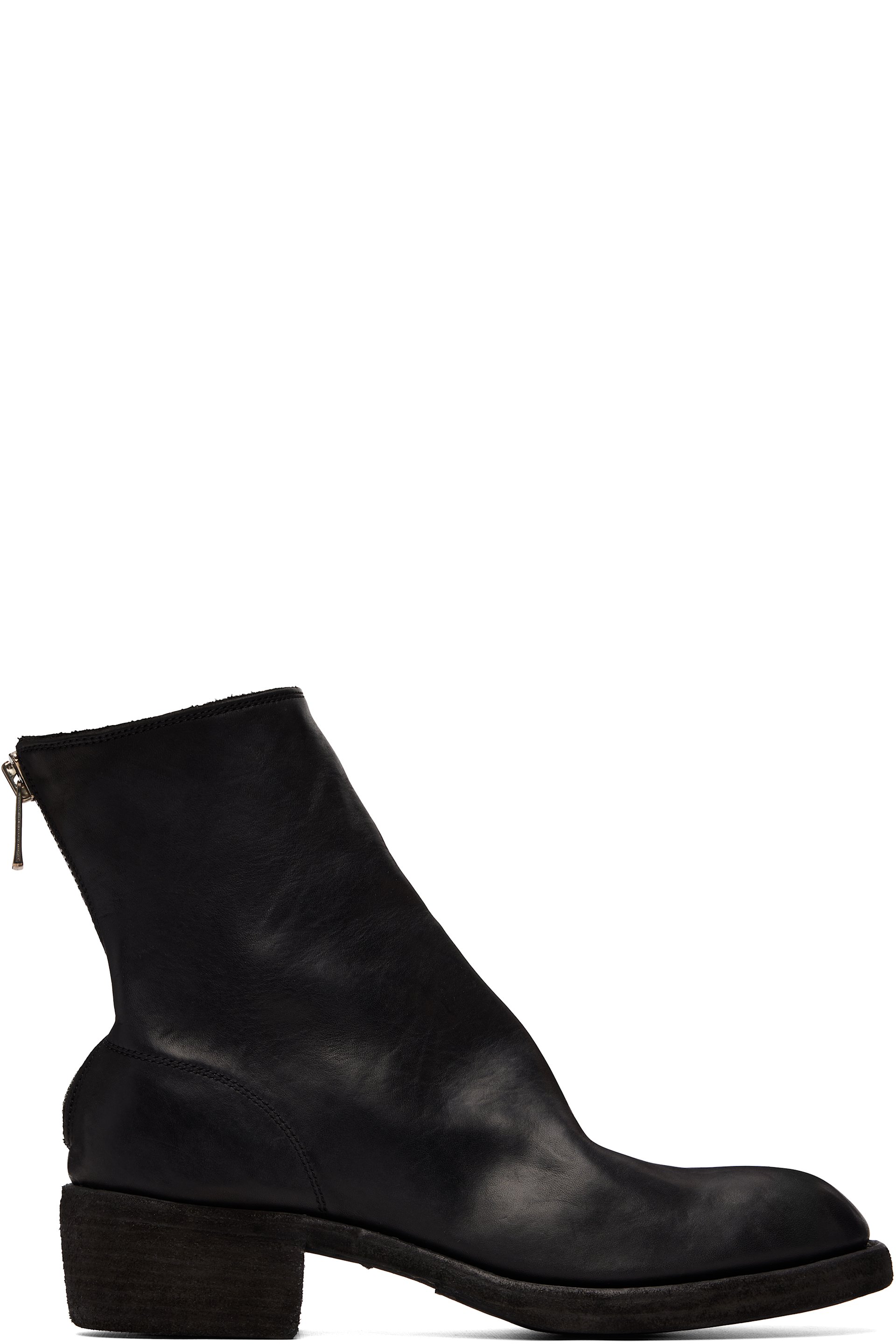 Guidi - 黑色 Back Zip 踝靴