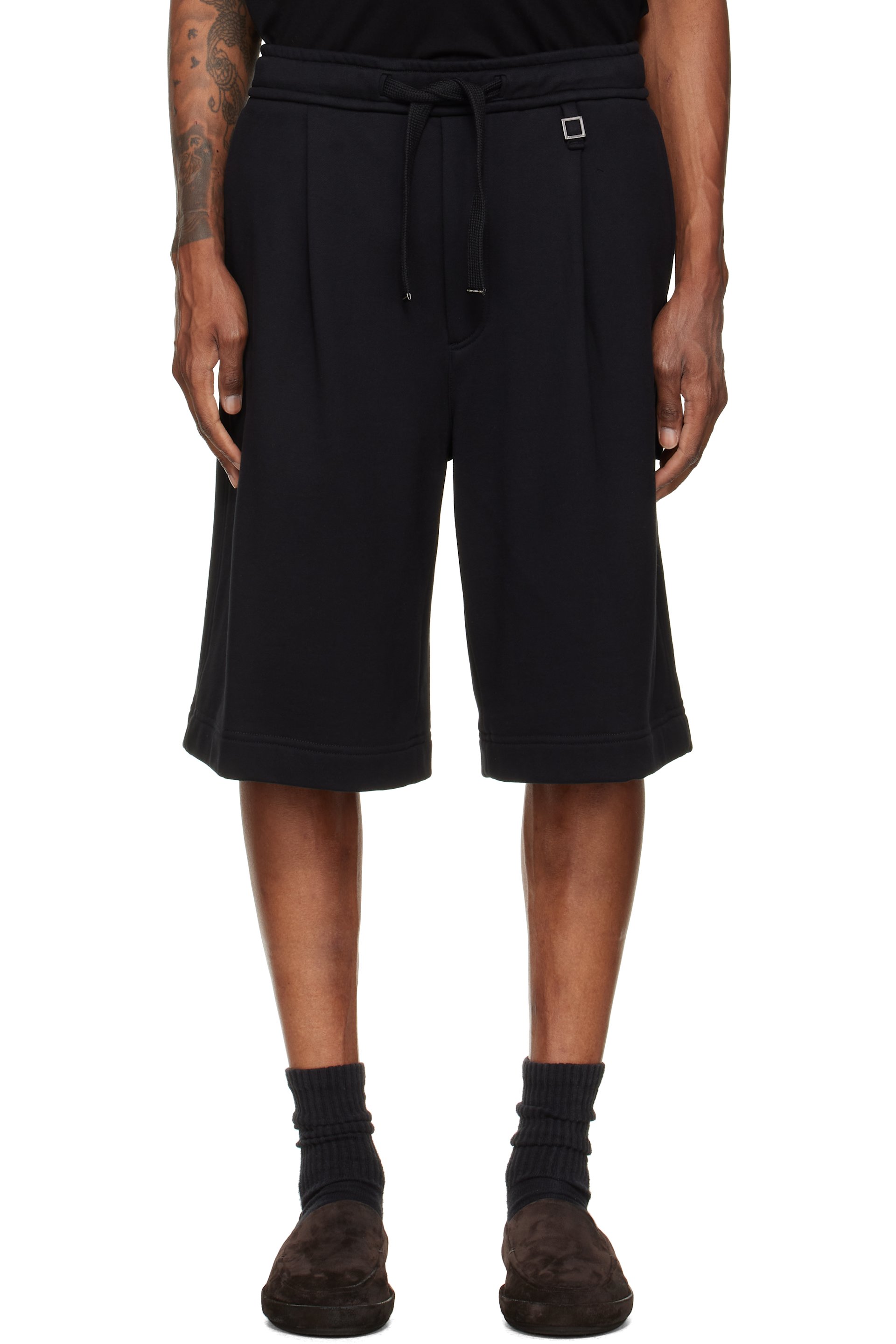 WOOYOUNGMI - Black Single-Pleat Cotton Shorts