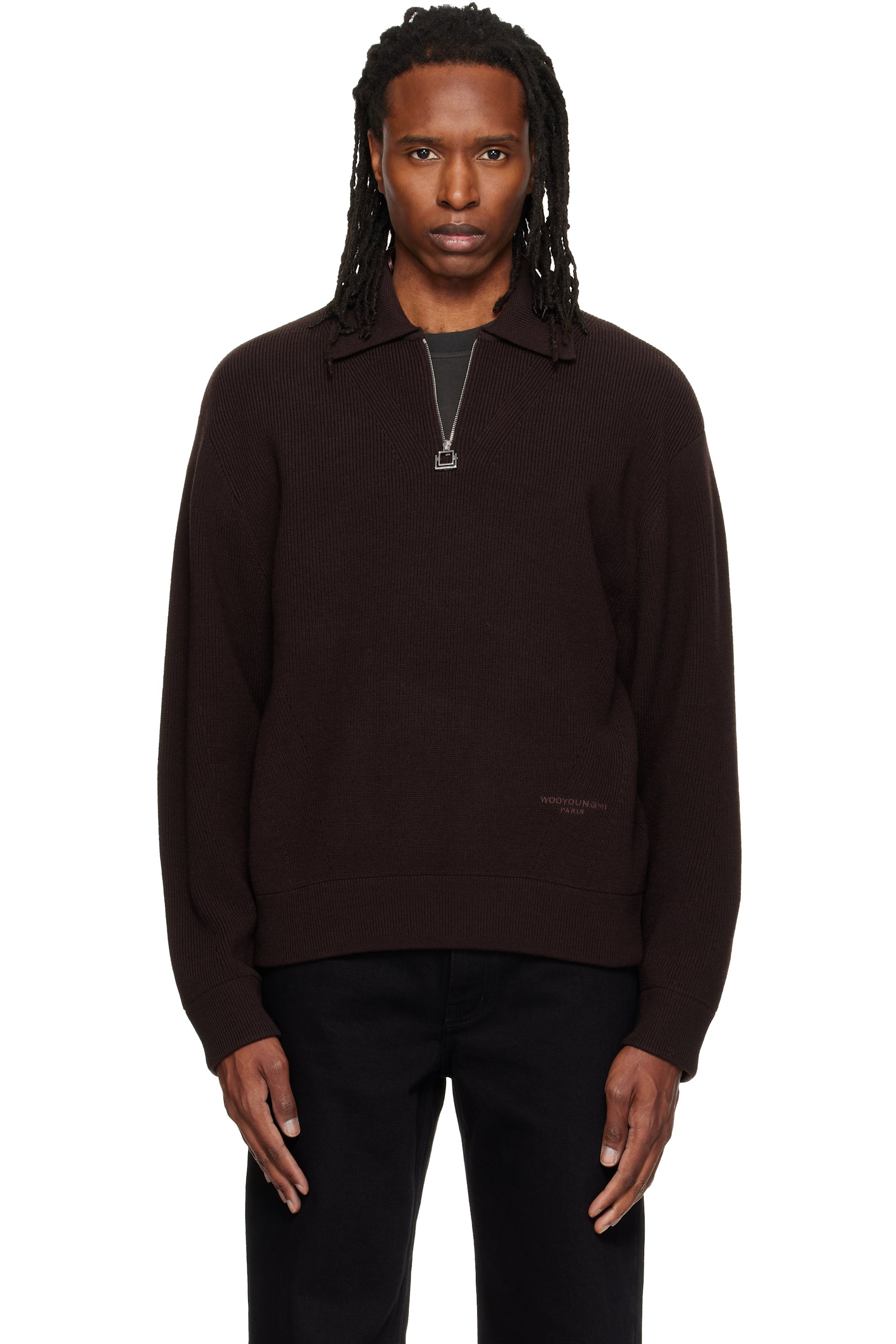 WOOYOUNGMI - Brown Ribbed Wool Polo