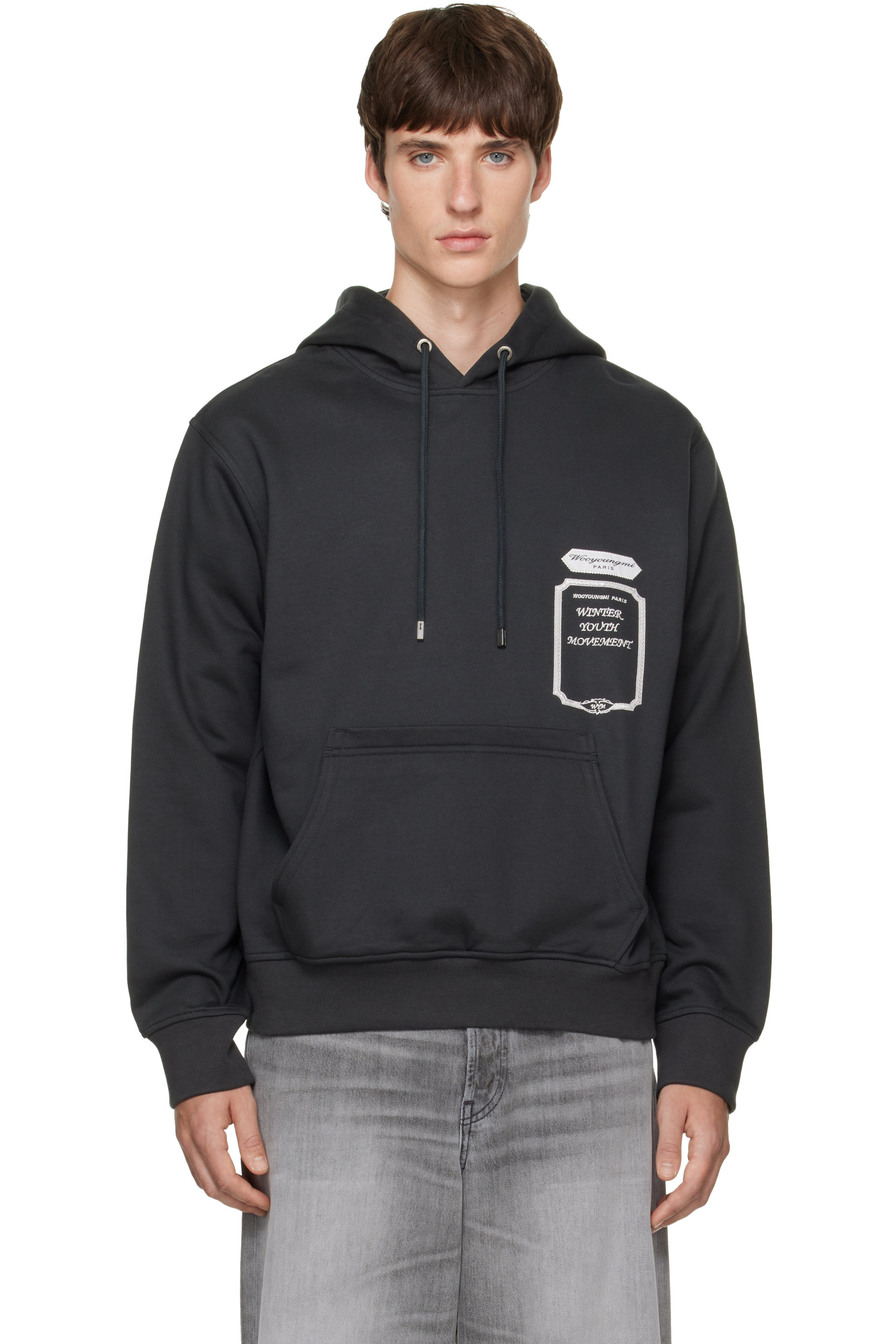 WOOYOUNGMI - Gray Flower Back Logo Sweat Hoodie