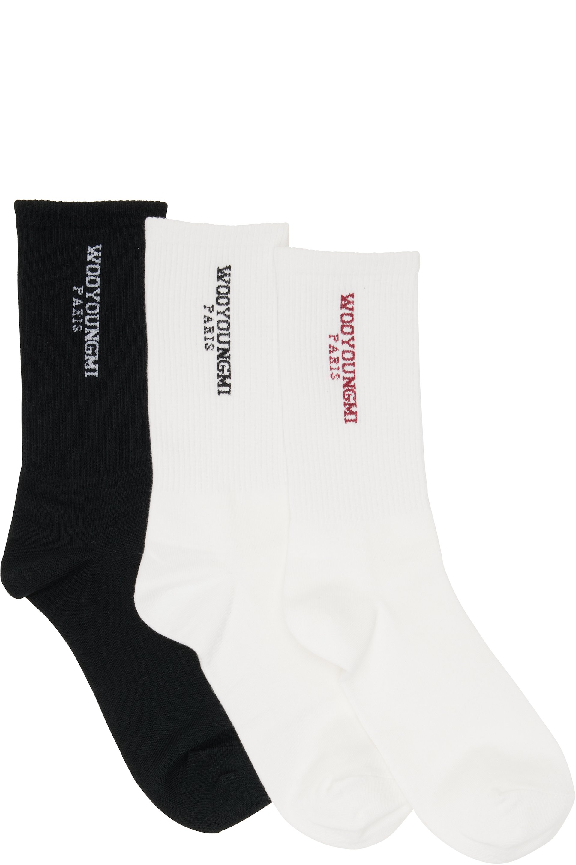 WOOYOUNGMI - Three-Pack Black & White Logo Socks