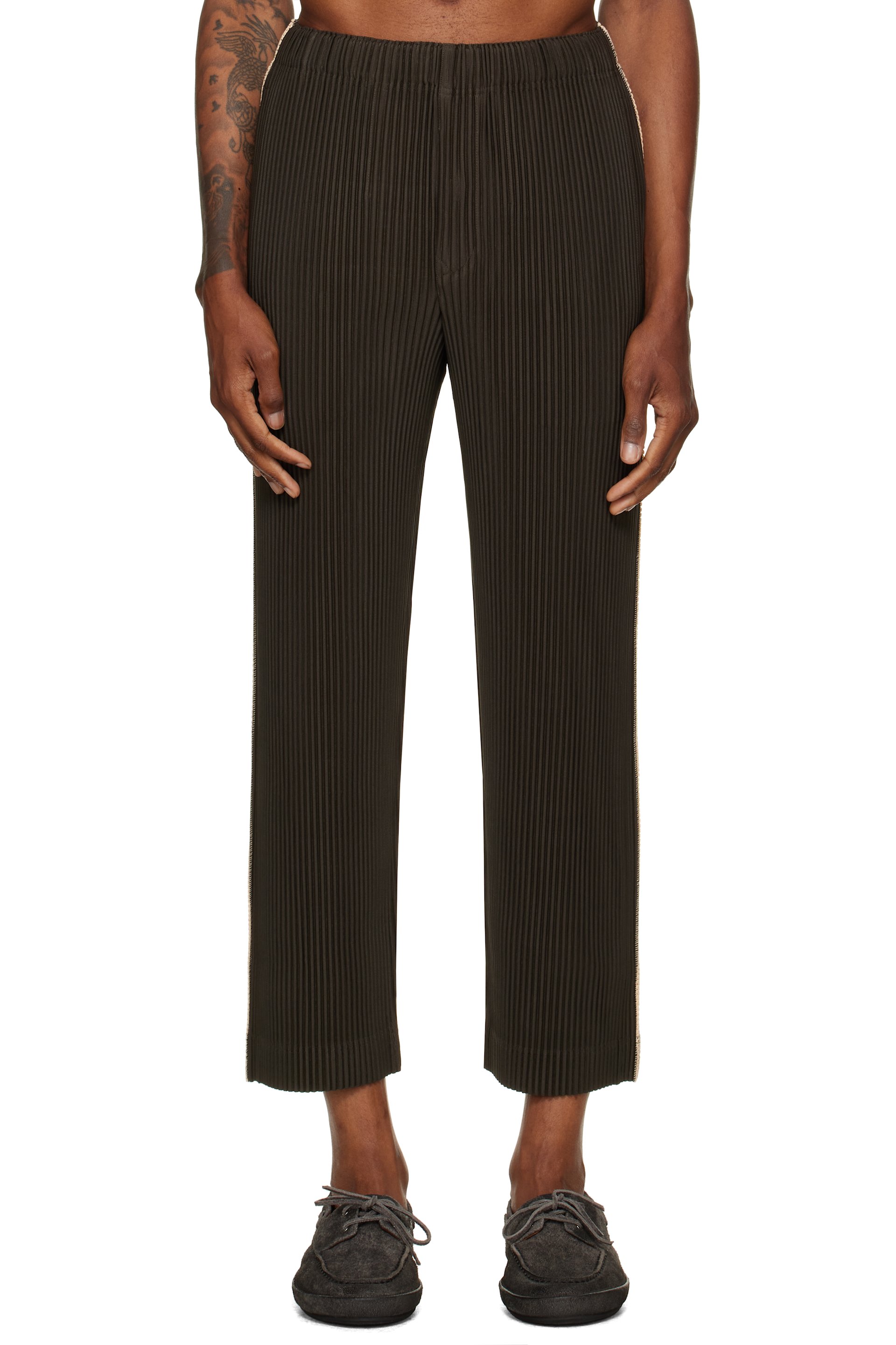 HOMME PLISSÉ ISSEY MIYAKE - Brown August Embroidery Stripes Trousers
