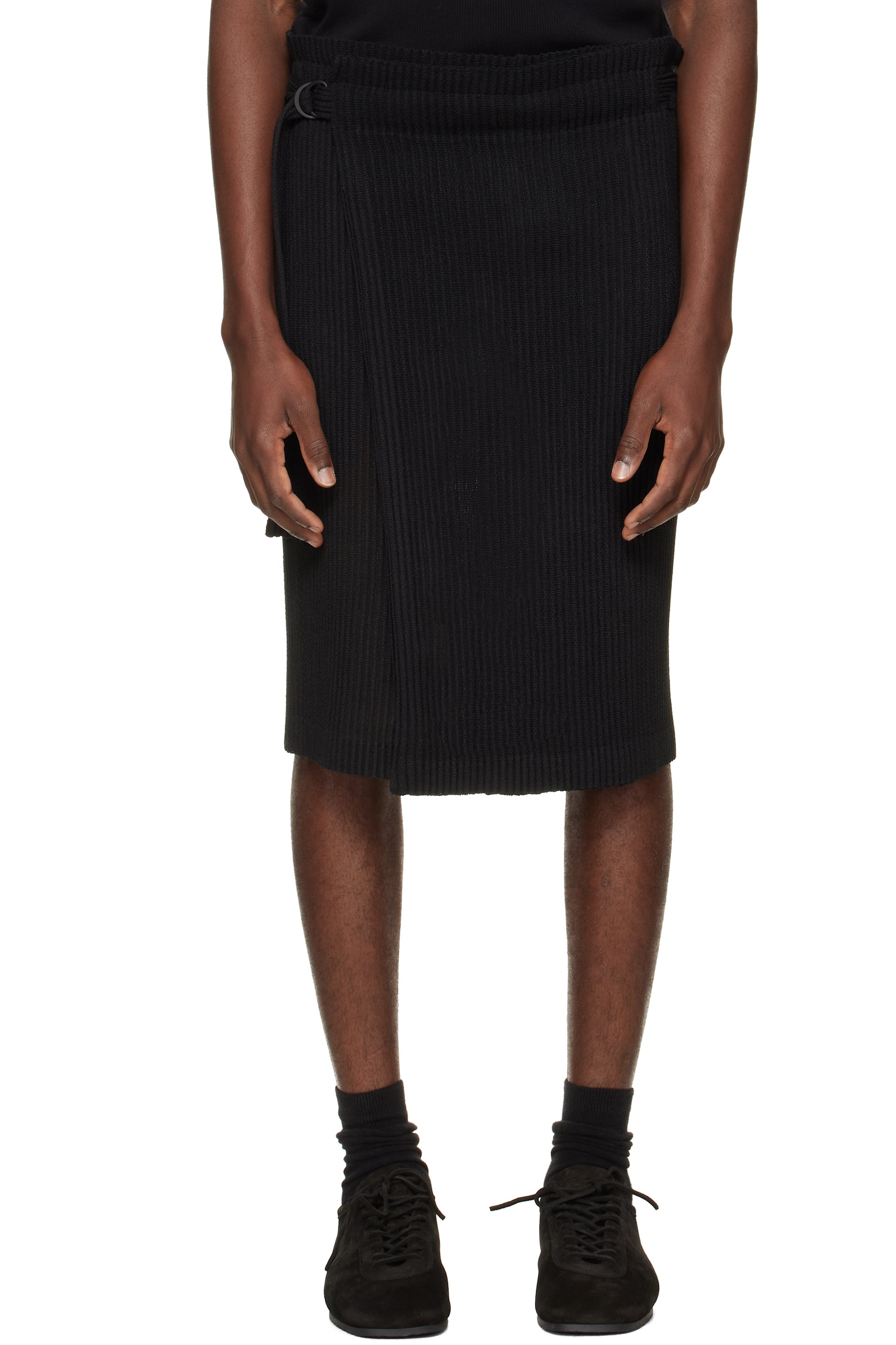 HOMME PLISSÉ ISSEY MIYAKE - Black Rustic Mesh Midi Skirt