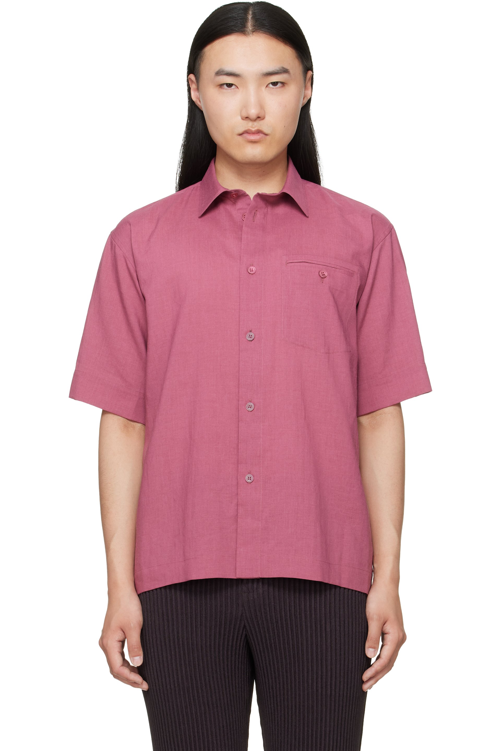 HOMME PLISSÉ ISSEY MIYAKE: Red PL Ramie Shirt | SSENSE
