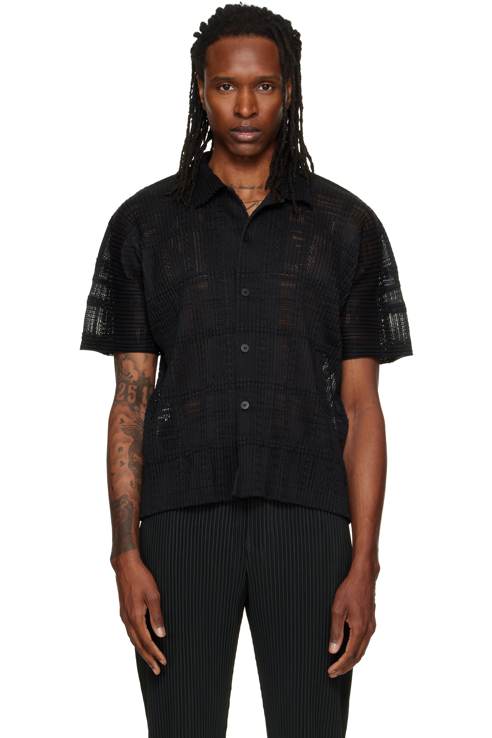 HOMME PLISSÉ ISSEY MIYAKE - Black Lace Grid Pleats Shirt